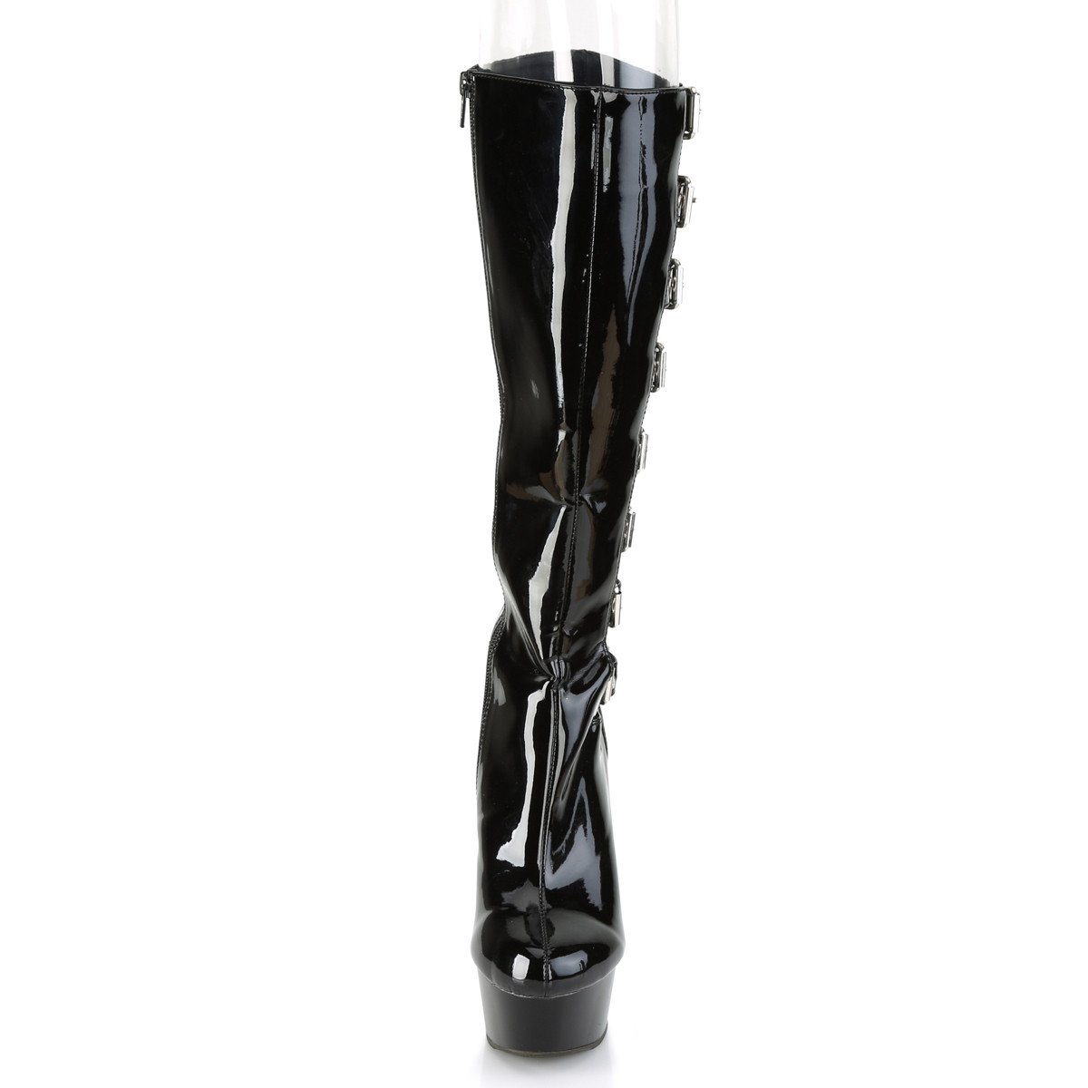 Pleaser Delight-2047 B/M - Shiny Black Platform High-Heel Knee High Boots