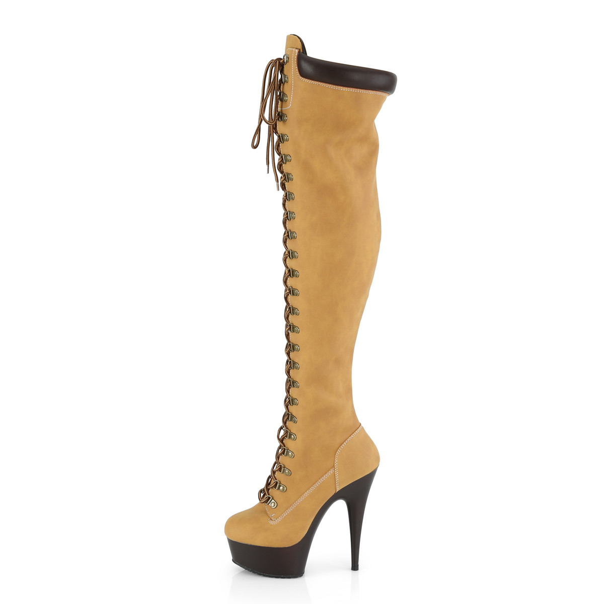 Pleaser Delight-3000TL TNBPU/DBN - Beige Platform High-Heel Thigh High Boots