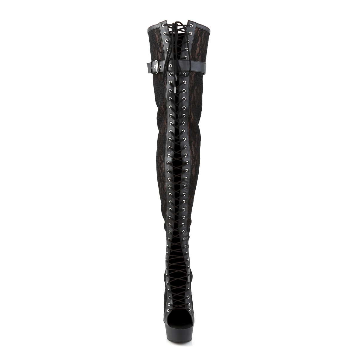 Pleaser Delight-3025ML BPU/M - Black Platform High-Heel Peep Toe Boots