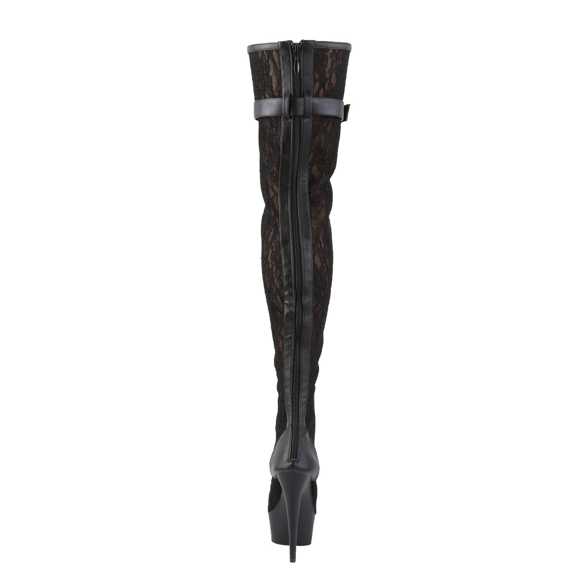 Pleaser Delight-3025ML BPU/M - Black Platform High-Heel Peep Toe Boots
