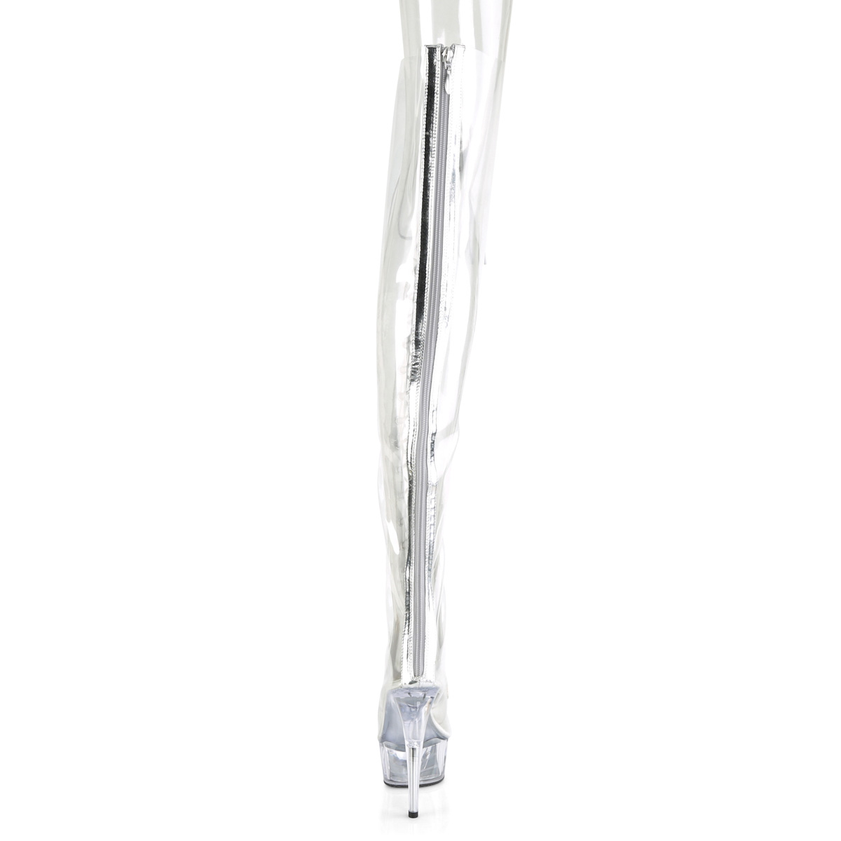 Pleaser Delight-3026 CTPU-SMPU/C - Clear Platform High-Heel Thigh High Boots