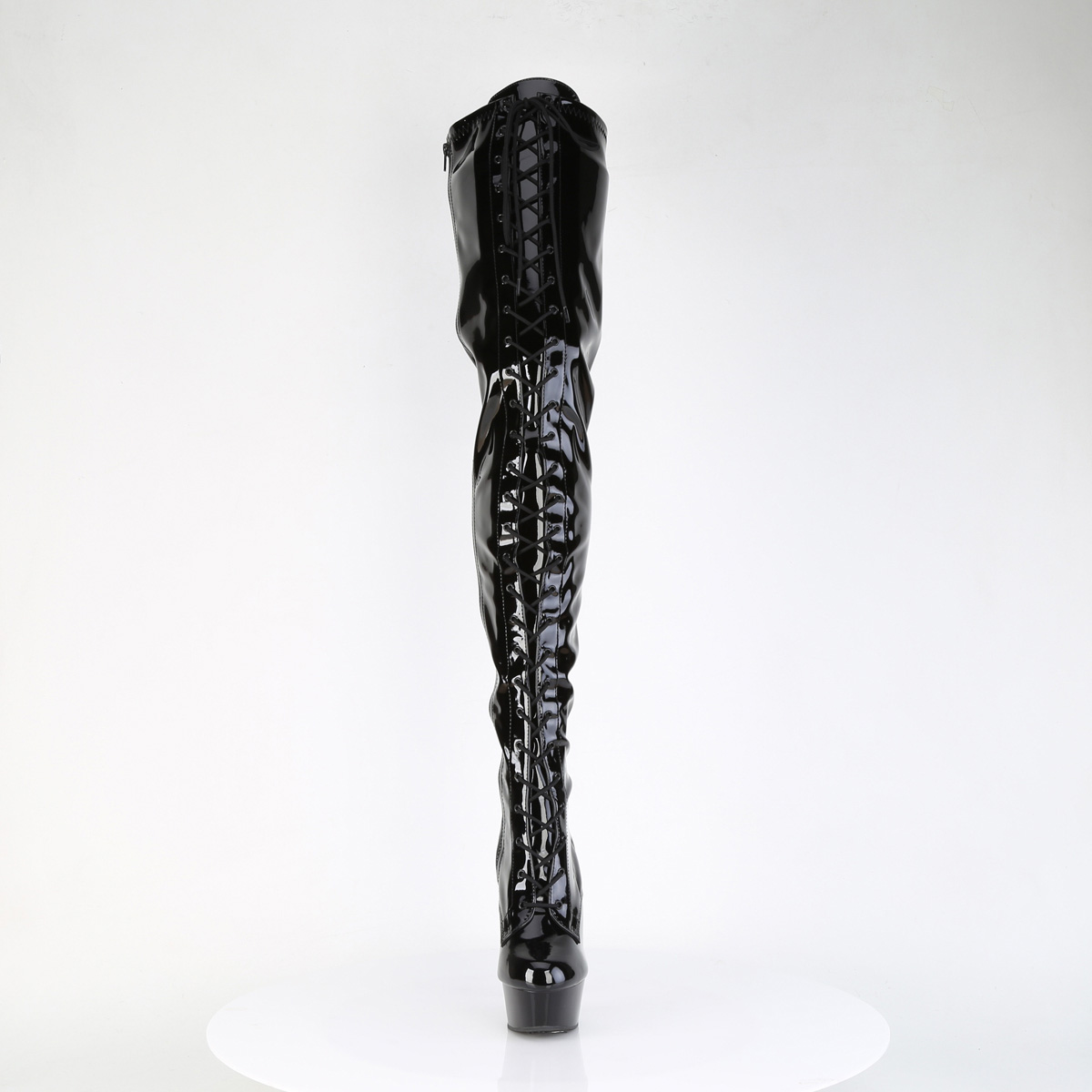 Pleaser Delight-4023 B/M - Shiny Black Platform High-Heel Thigh High Boots