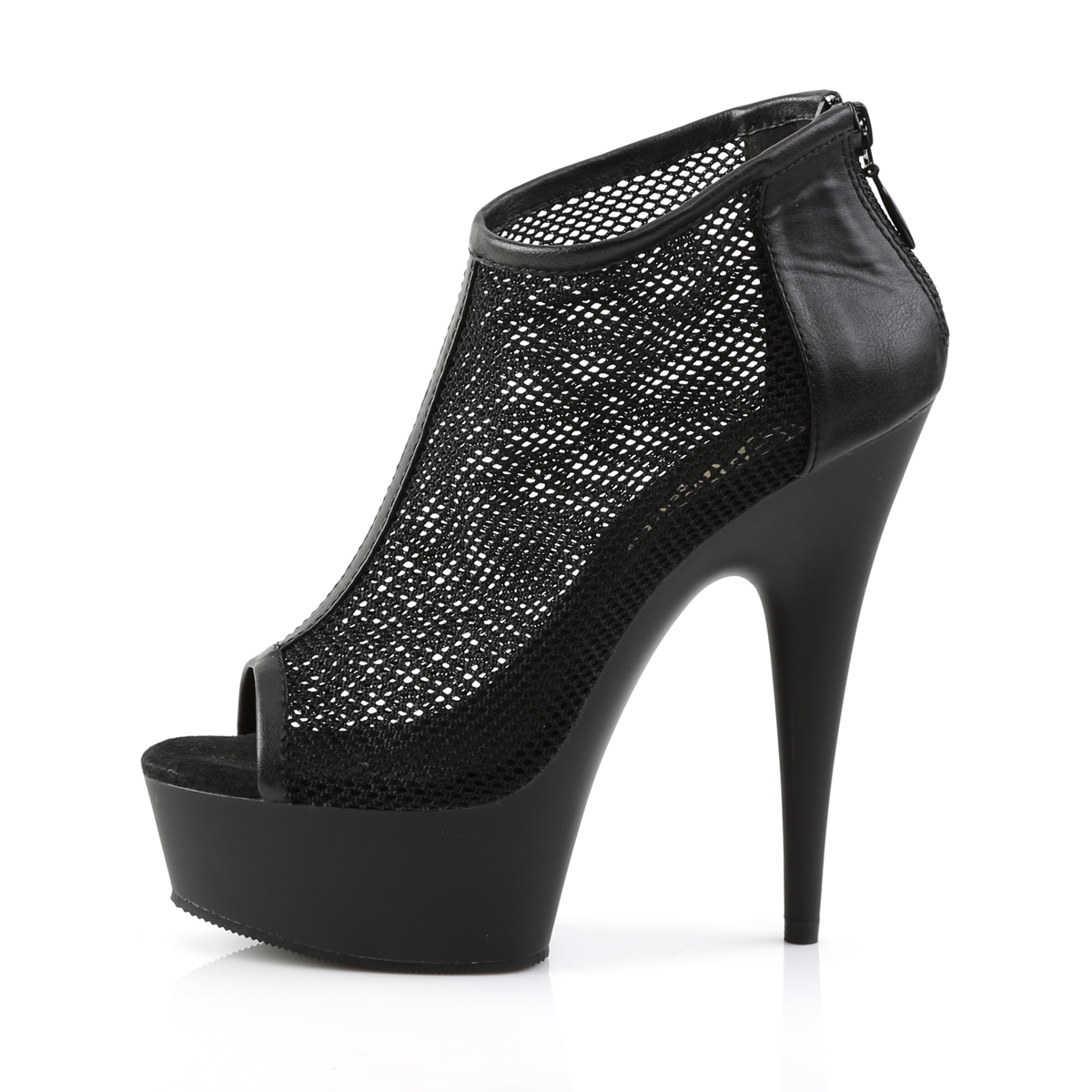 Pleaser Delight-600-12 BPU/M - Black Platform High-Heel Peep Toe Boots