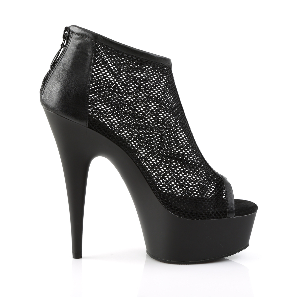 Pleaser Delight-600-12 BPU/M - Black Platform High-Heel Peep Toe Boots
