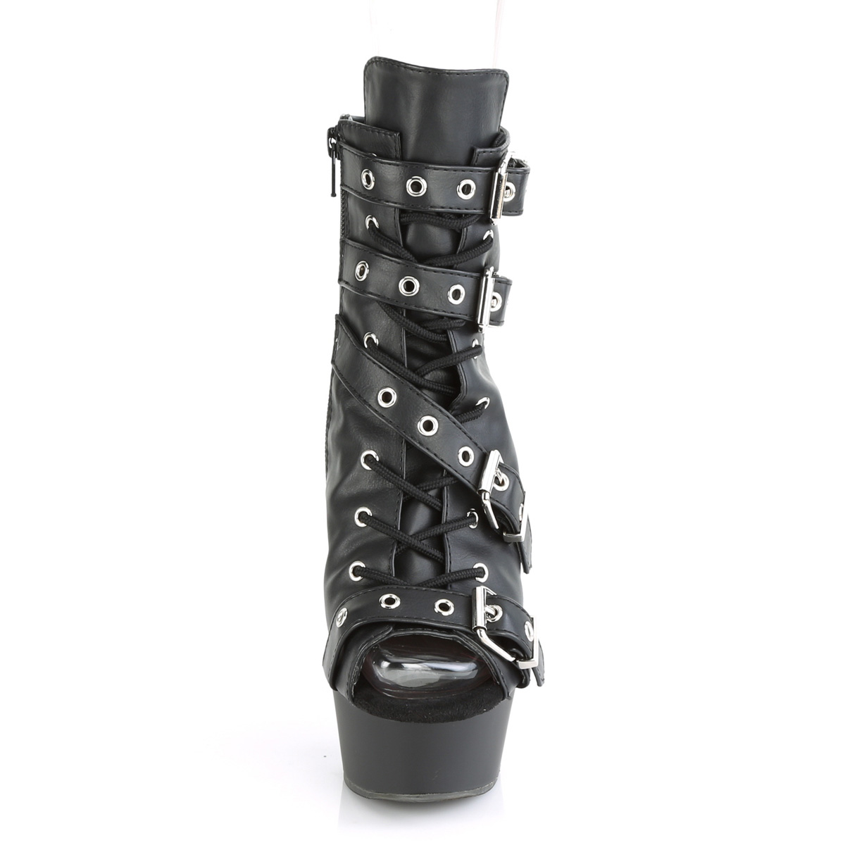 Pleaser Delight-600-19 BPU/M - Black Platform High-Heel Peep Toe Boots
