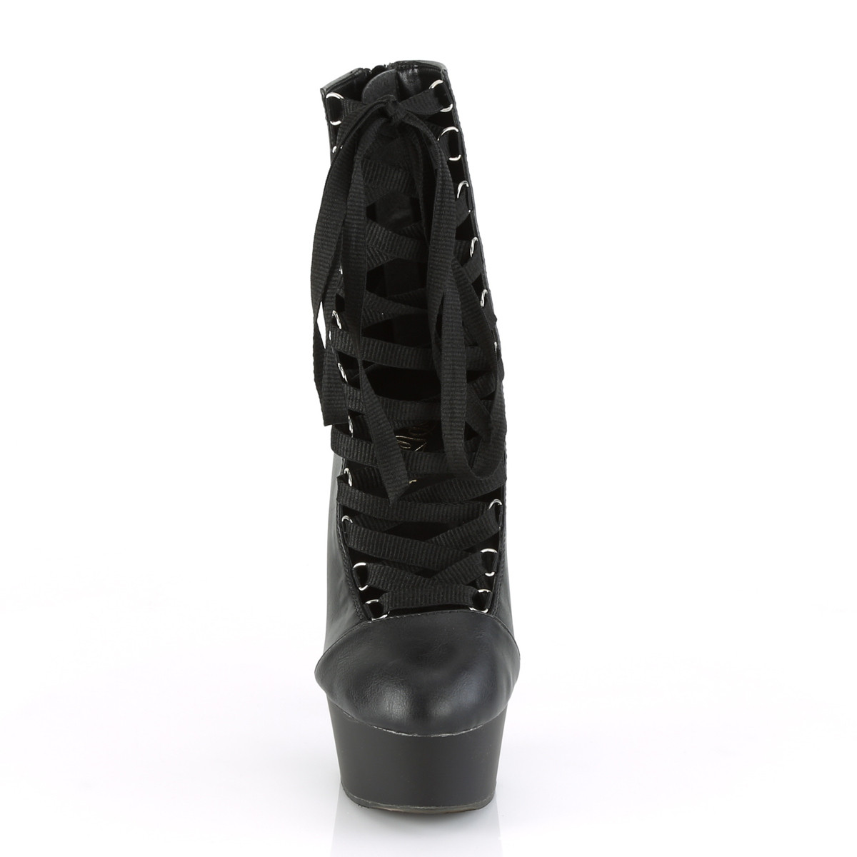 Pleaser Delight-600-29 BPU/M - Black Platform High-Heel Ankle Boots