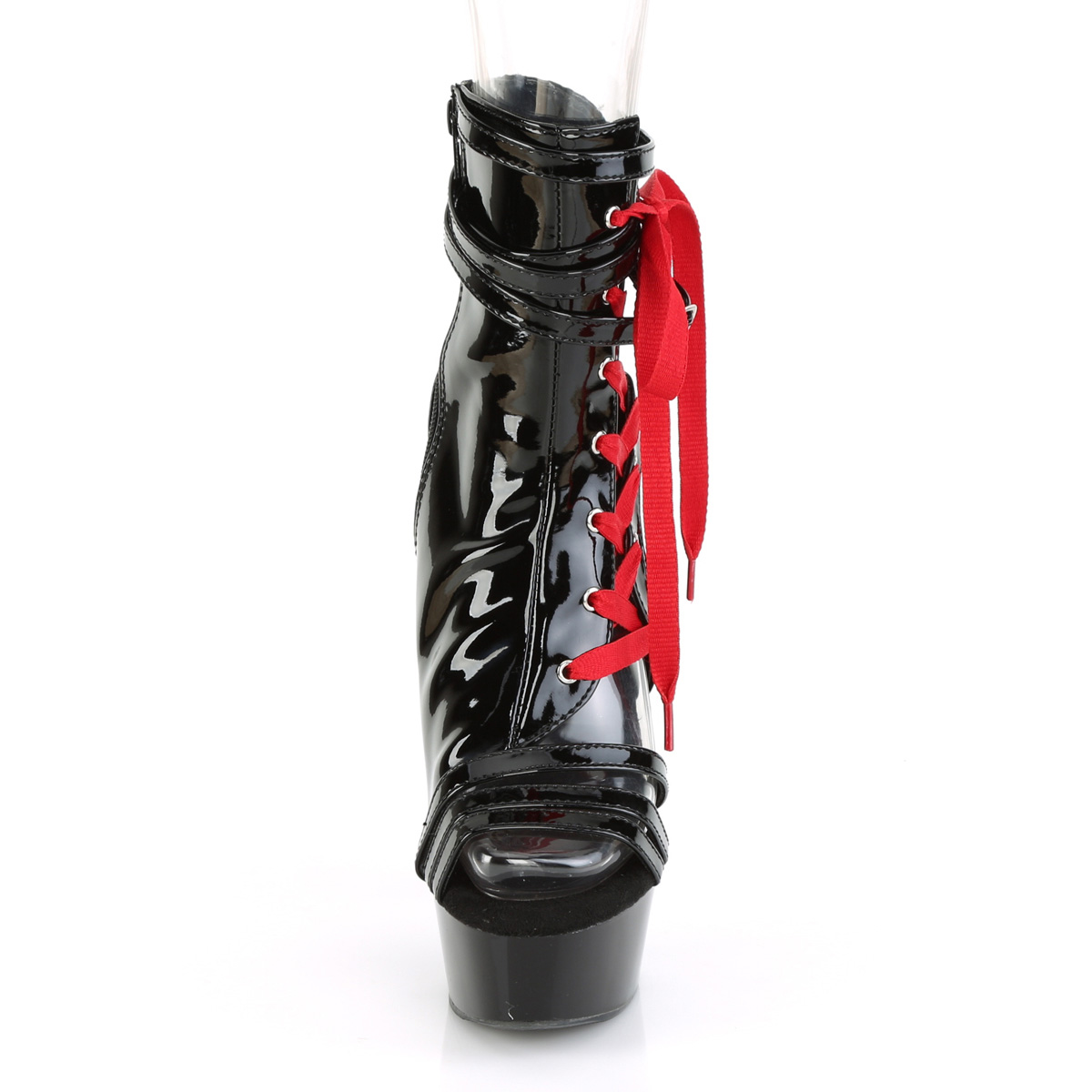 Pleaser Delight-600-36 B/M - Shiny Black Platform High-Heel Peep Toe Boots