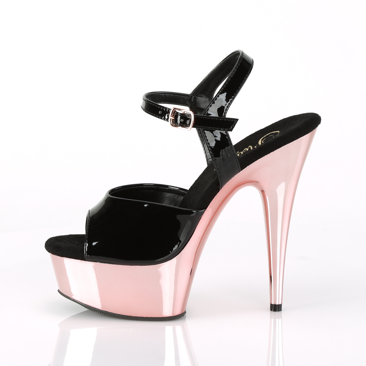 Pleaser Delight-609 B/ROGLDCH - Shiny Black Platform High-Heel Sandals
