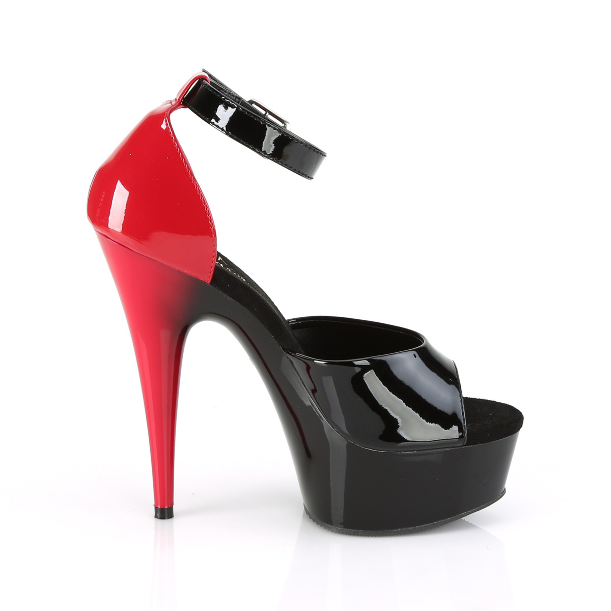 Pleaser Delight-617 B-R/M - Shiny Black Platform High-Heel Ankle Strap Heels