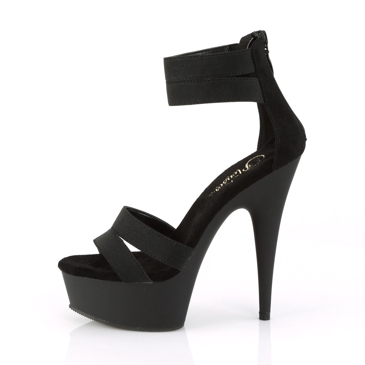 Pleaser Delight-623 BELS-MF/M - Black Platform High-Heel Ankle Strap Heels