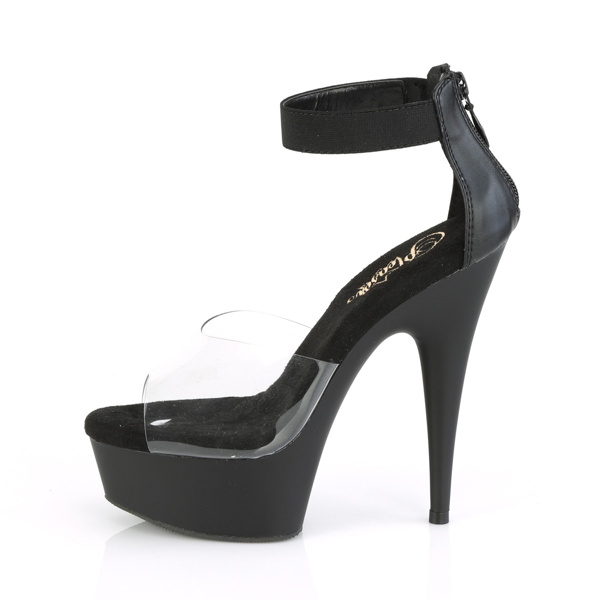 Pleaser Delight-624 C-BELS/B - Clear Platform High-Heel Ankle Strap Heels