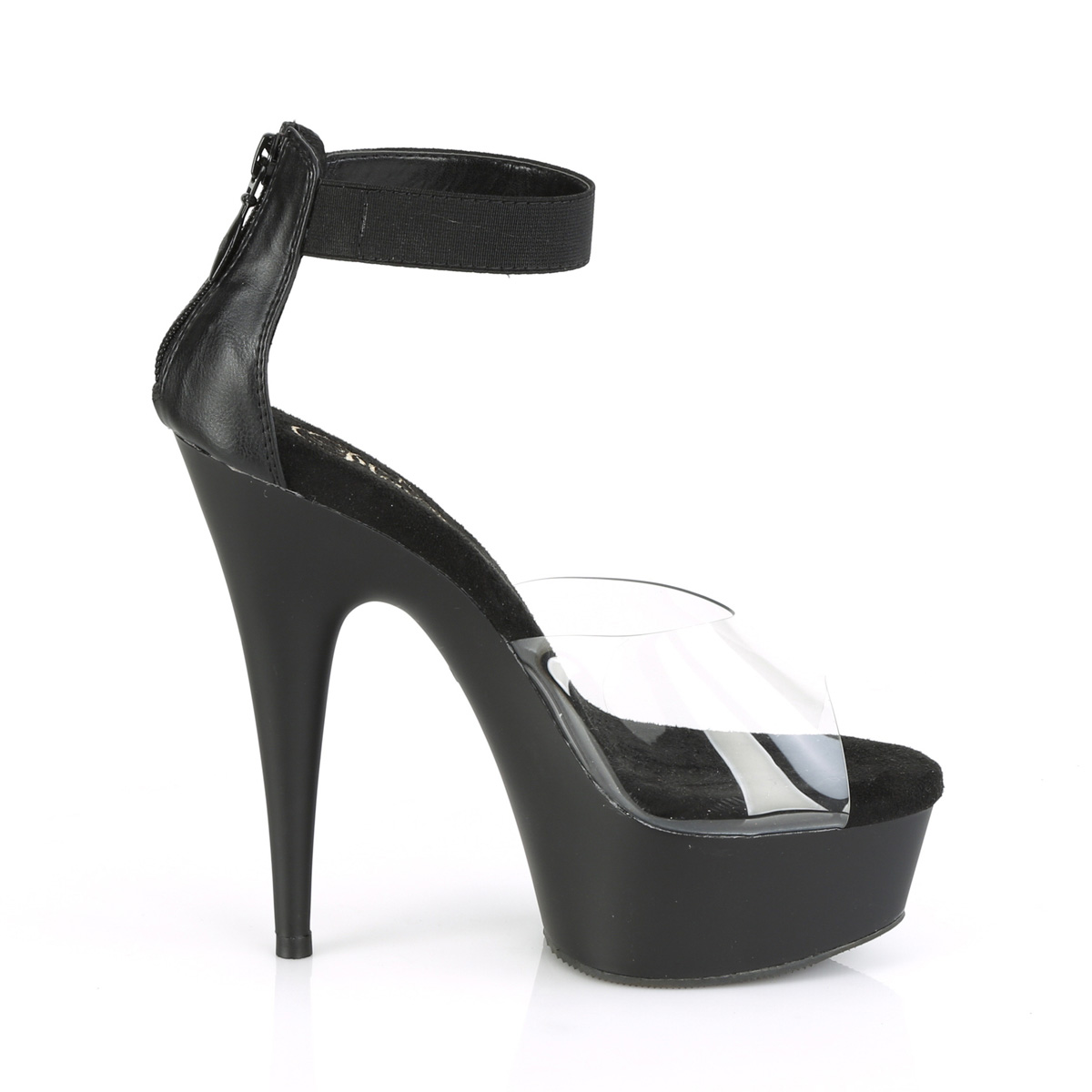Pleaser Delight-624 C-BELS/B - Clear Platform High-Heel Ankle Strap Heels
