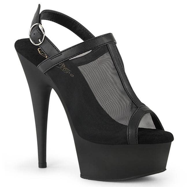 Pleaser Delight-636 BPU/M - Black Platform High-Heel Peep Toe And Sling Back Heels