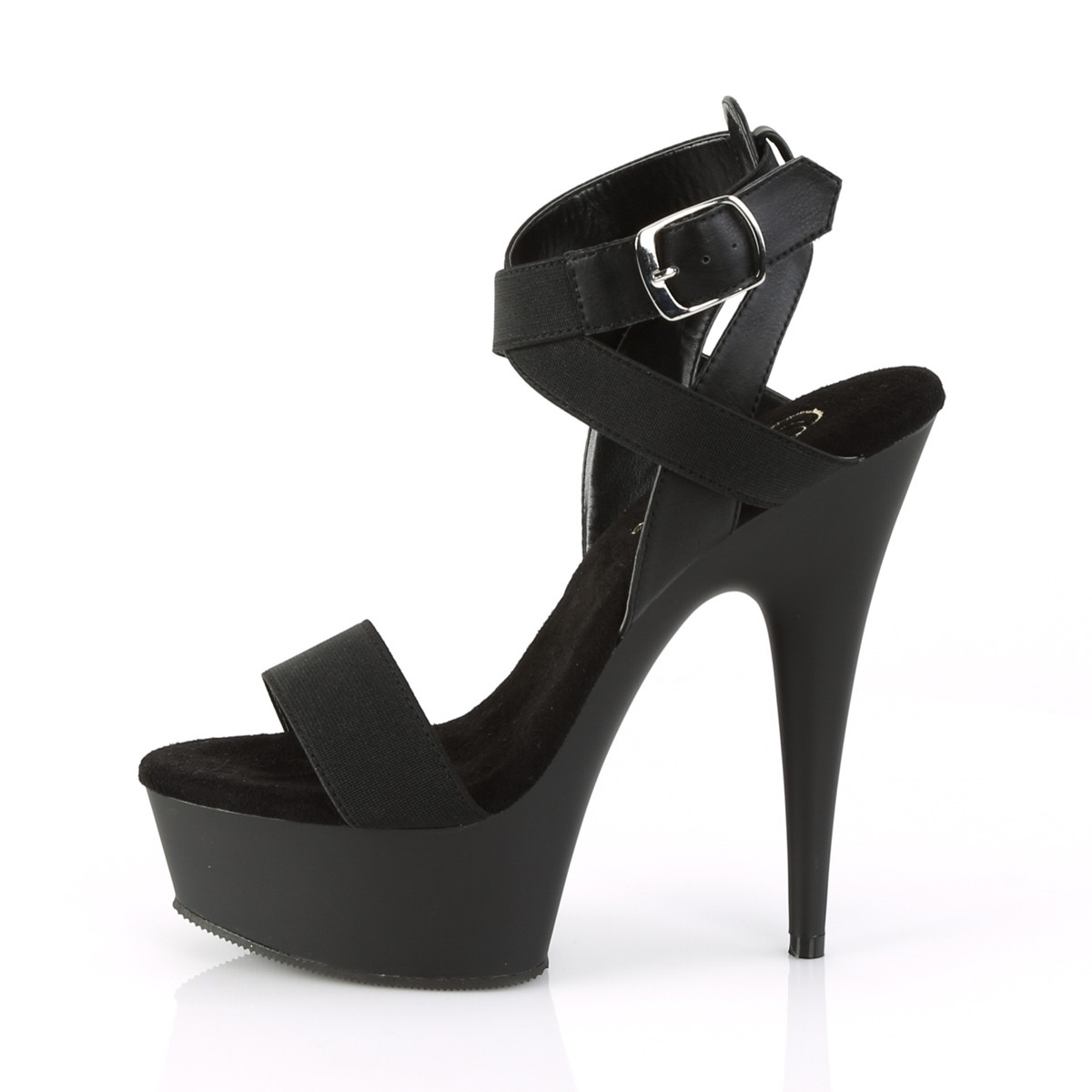 Pleaser Delight-646 BELS-PU/M - Black Platform High-Heel Ankle Strap Heels