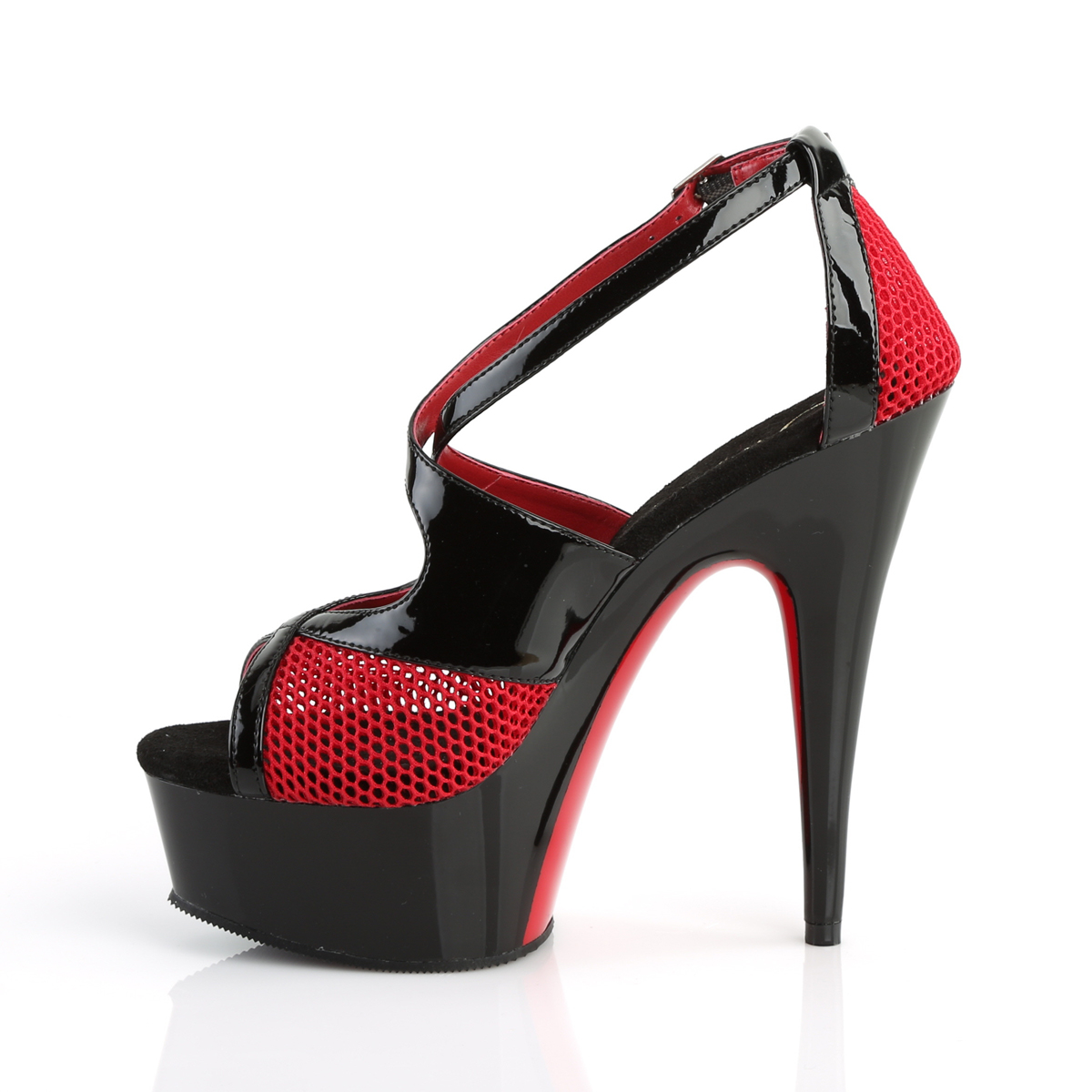 Pleaser Delight-652 B-R/B - Shiny Black Platform High-Heel Peep Toe Heels