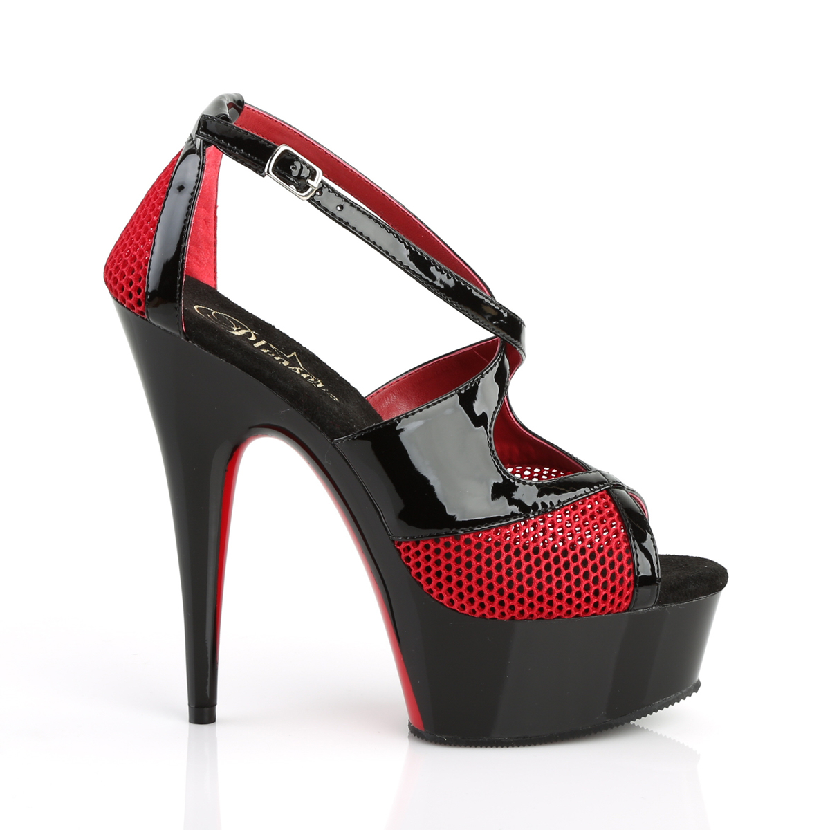 Pleaser Delight-652 B-R/B - Shiny Black Platform High-Heel Peep Toe Heels