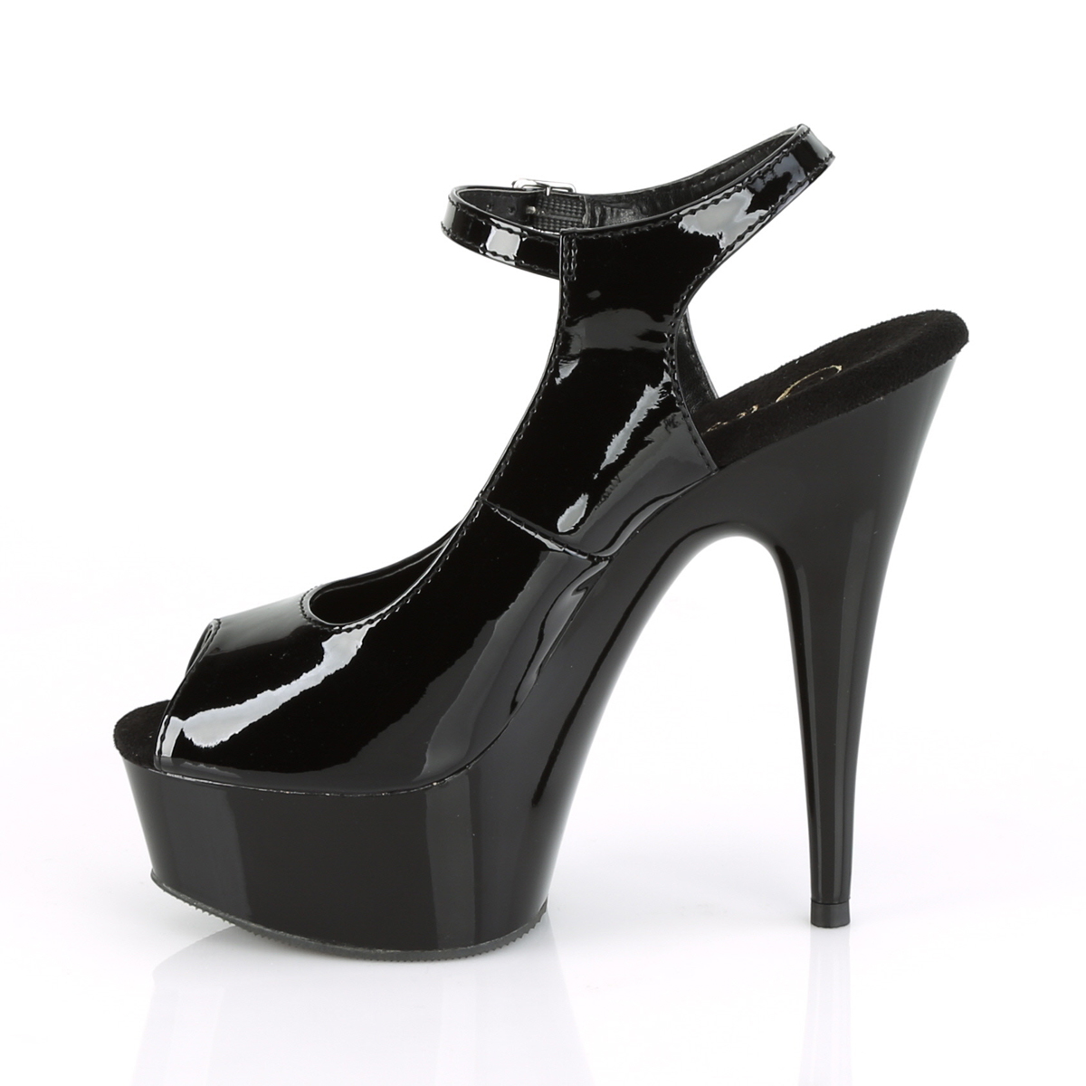 Pleaser Delight-655 B/M - Shiny Black Platform High-Heel Peep Toe And Sling Back Heels
