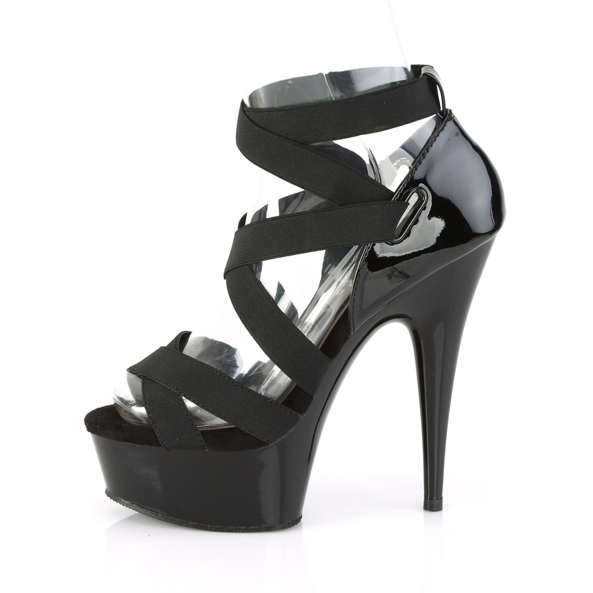 Pleaser Delight-657 BELS-PT/M - Shiny Black Platform High-Heel Strap Heels