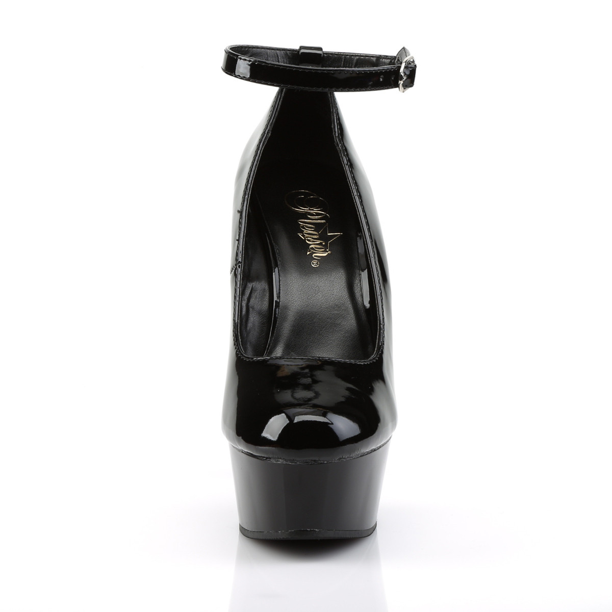 Pleaser Delight-686 B/M - Shiny Black Platform High-Heel Pumps With Straps