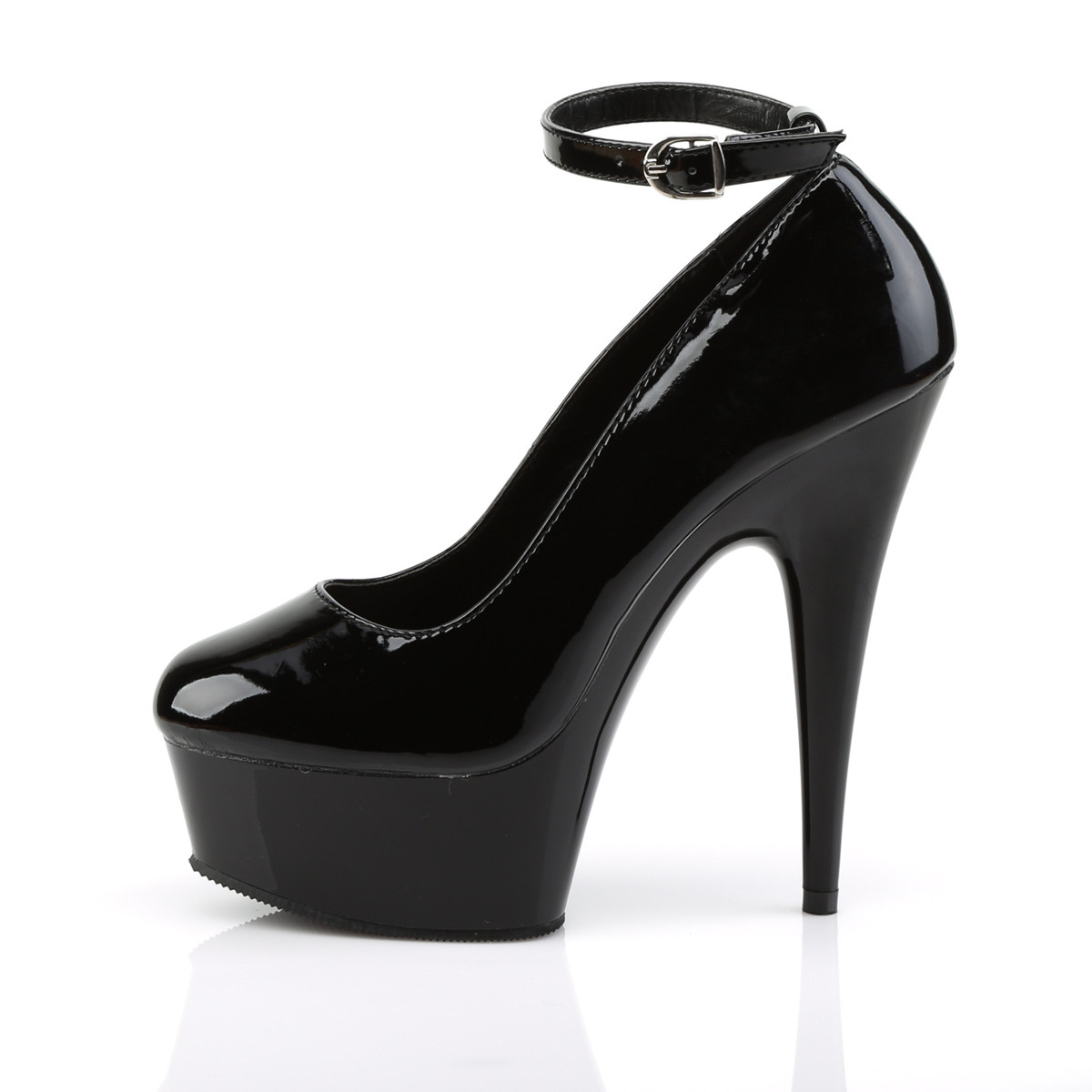 Pleaser Delight-686 B/M - Shiny Black Platform High-Heel Pumps With Straps