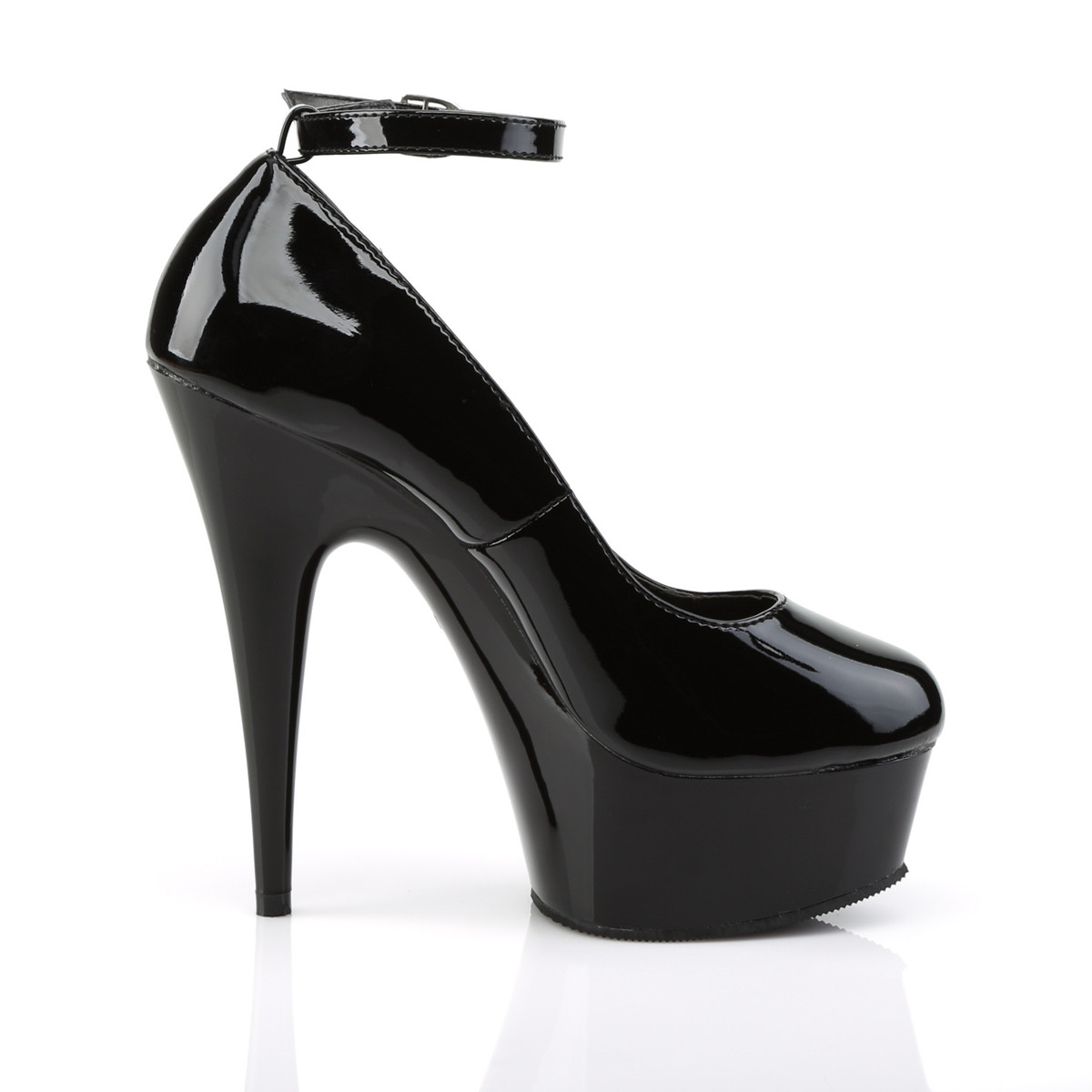 Pleaser Delight-686 B/M - Shiny Black Platform High-Heel Pumps With Straps