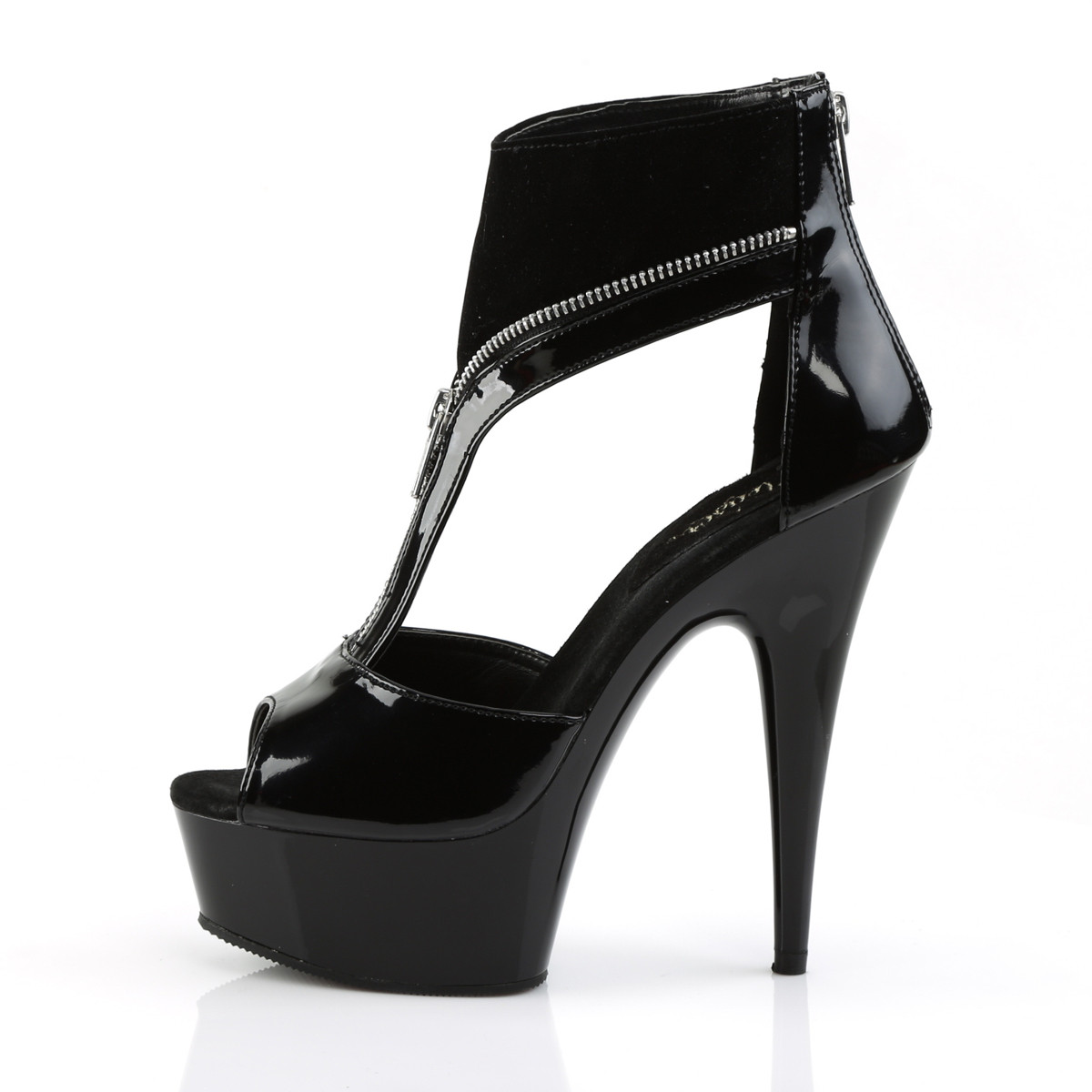 Pleaser Delight-690 B-NB/M - Shiny Black Platform High-Heel Ankle Strap Heels