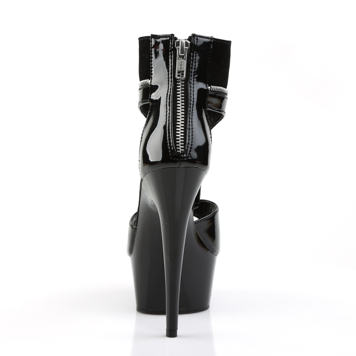 Pleaser Delight-690 B-NB/M - Shiny Black Platform High-Heel Ankle Strap Heels