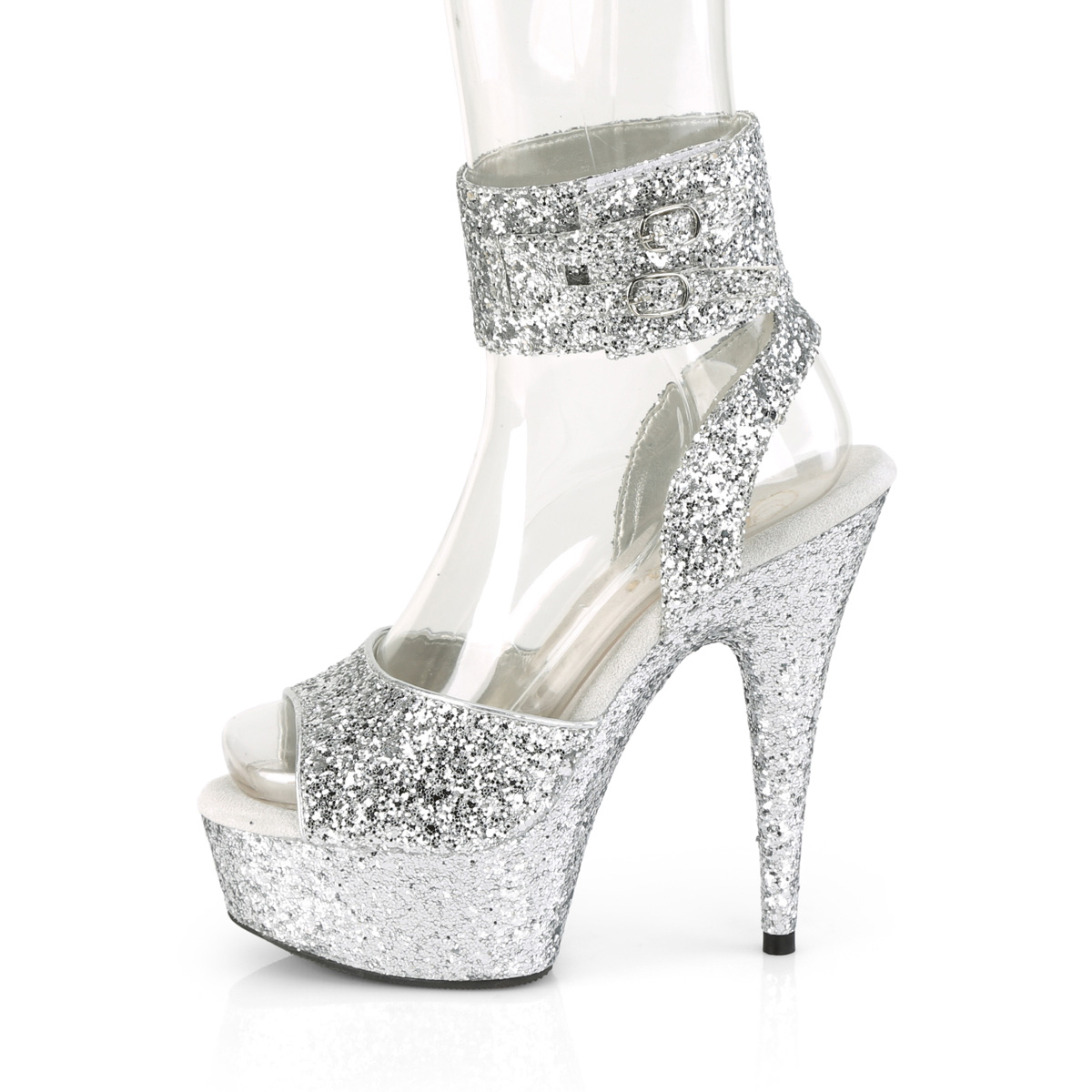 Pleaser Delight-691LG SG/M - Silver Platform High-Heel Ankle Strap Heels