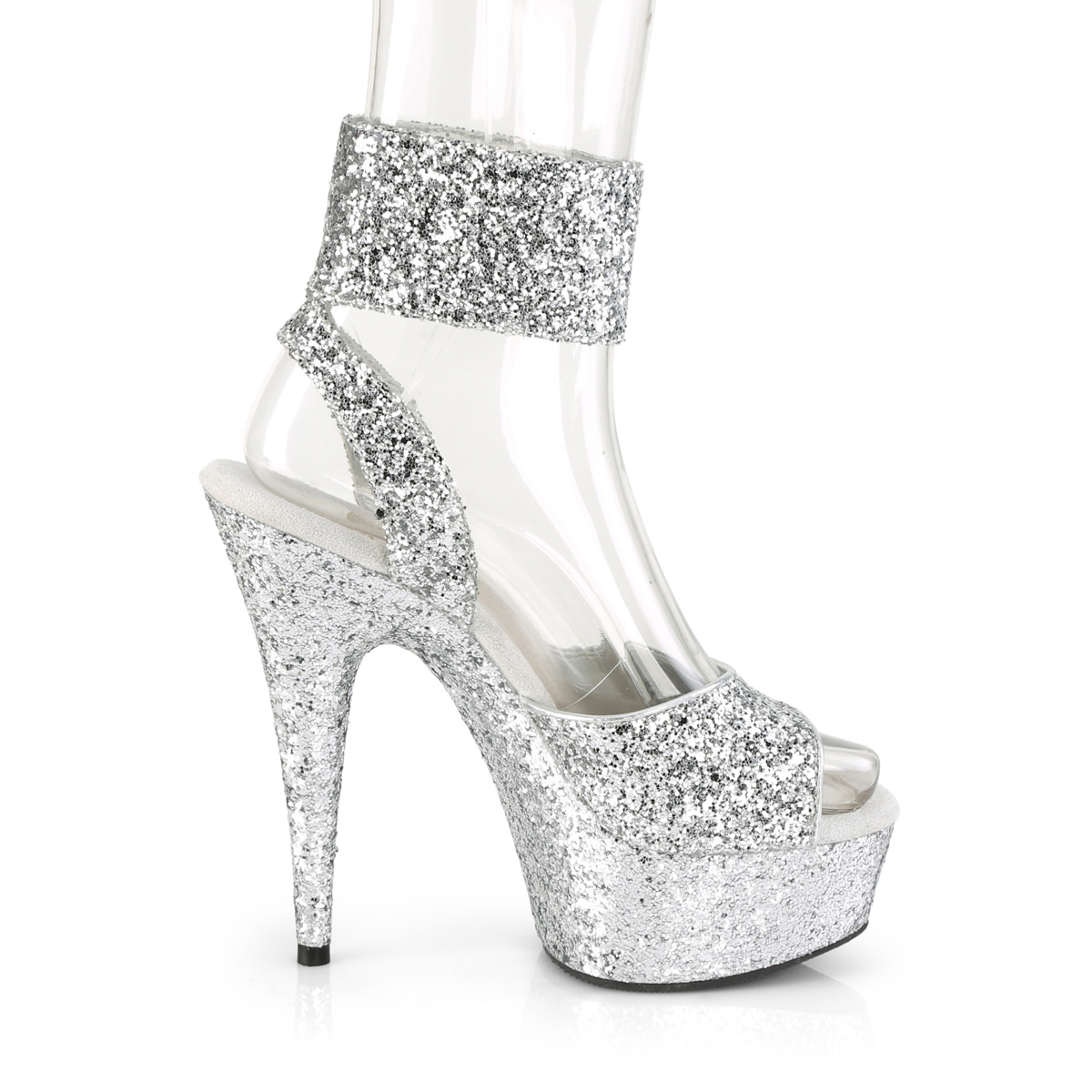 Pleaser Delight-691LG SG/M - Silver Platform High-Heel Ankle Strap Heels