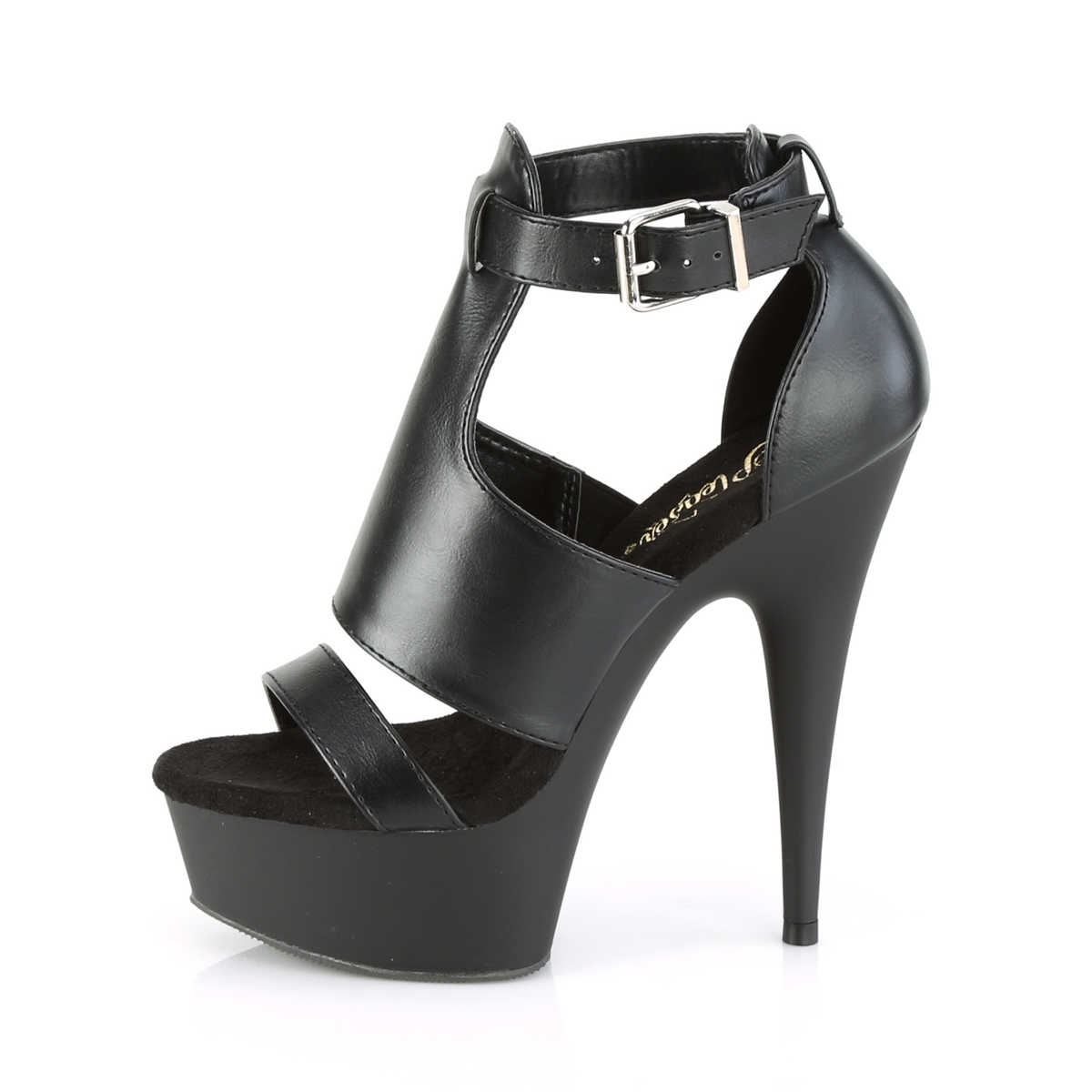 Pleaser Delight-692 BPU/M - Black Platform High-Heel Ankle Strap Heels