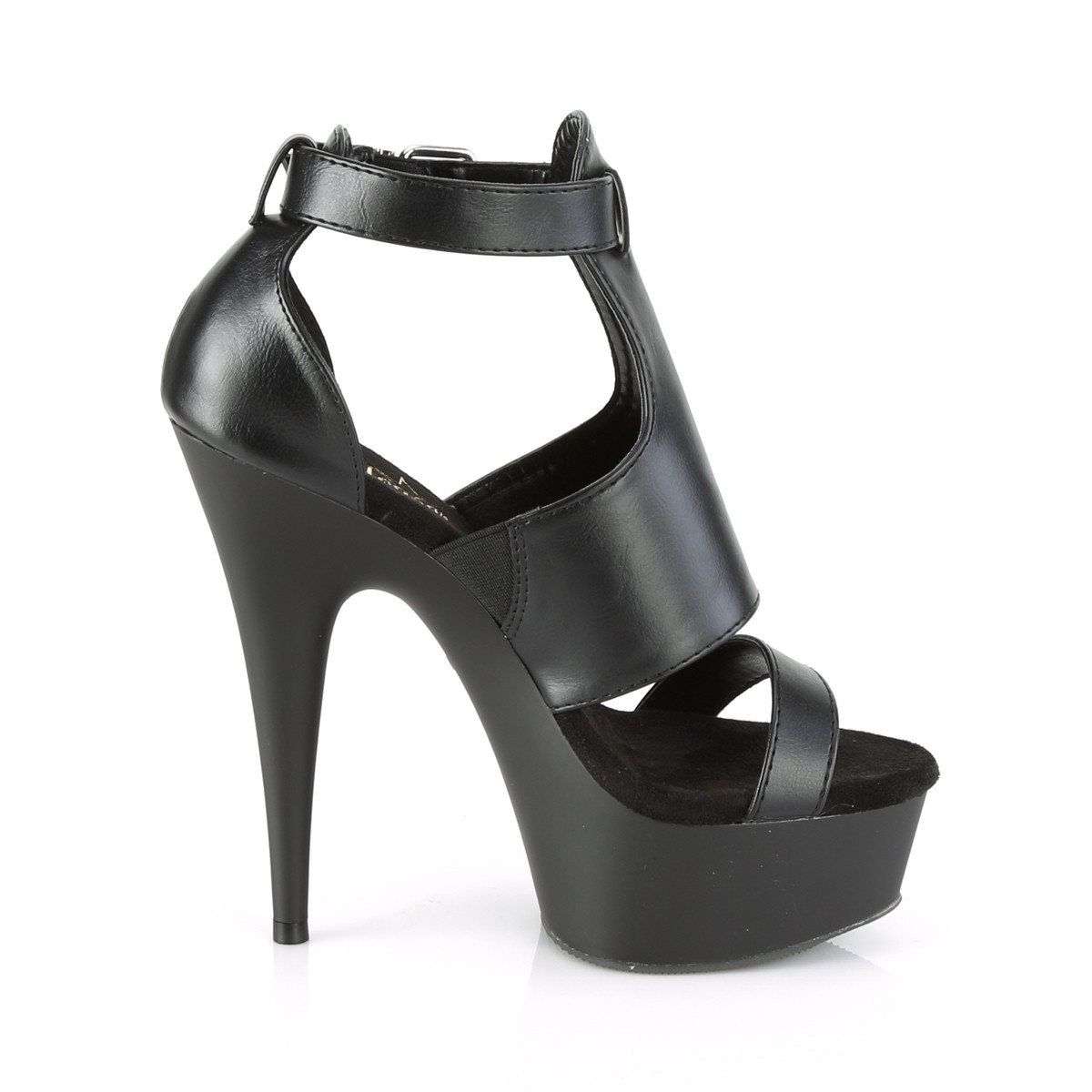 Pleaser Delight-692 BPU/M - Black Platform High-Heel Ankle Strap Heels