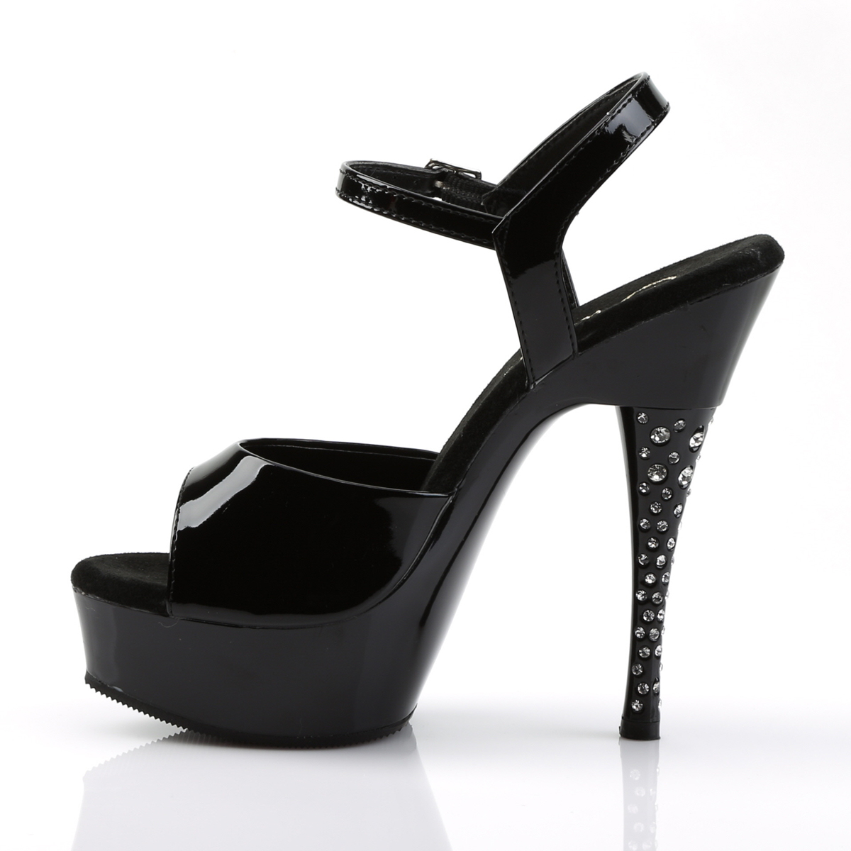 Pleaser Diamond-609 B/M - Shiny Black Platform High-Heel Sandals