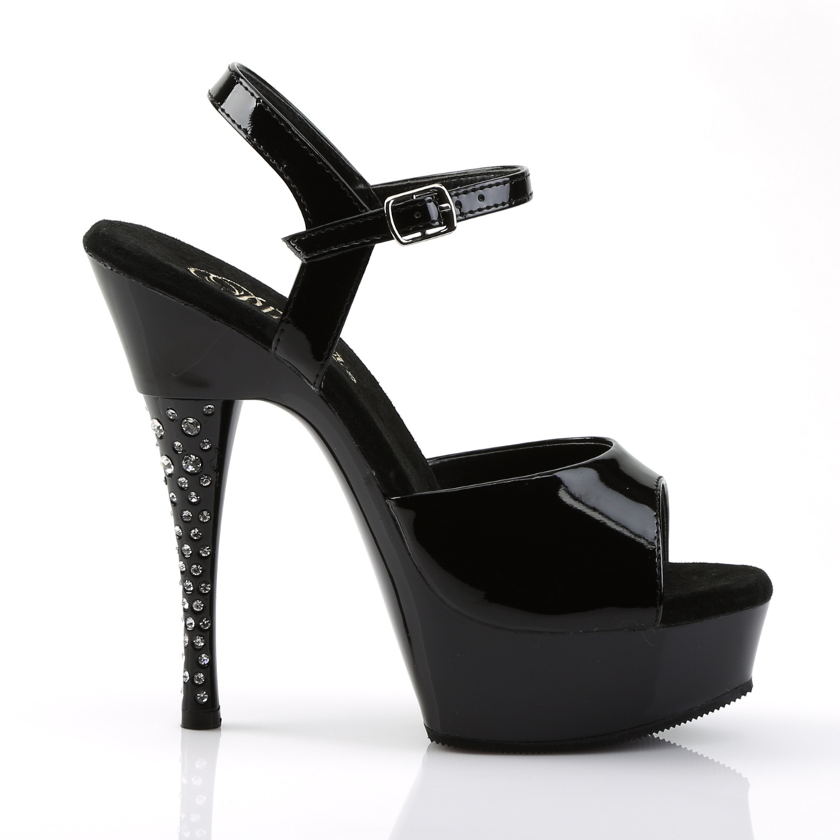 Pleaser Diamond-609 B/M - Shiny Black Platform High-Heel Sandals