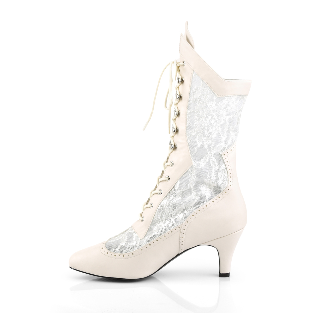 Pleaser Pink Label Divine-1050 IVPU-SALC - White Heeled Single Sole Ankle Boots
