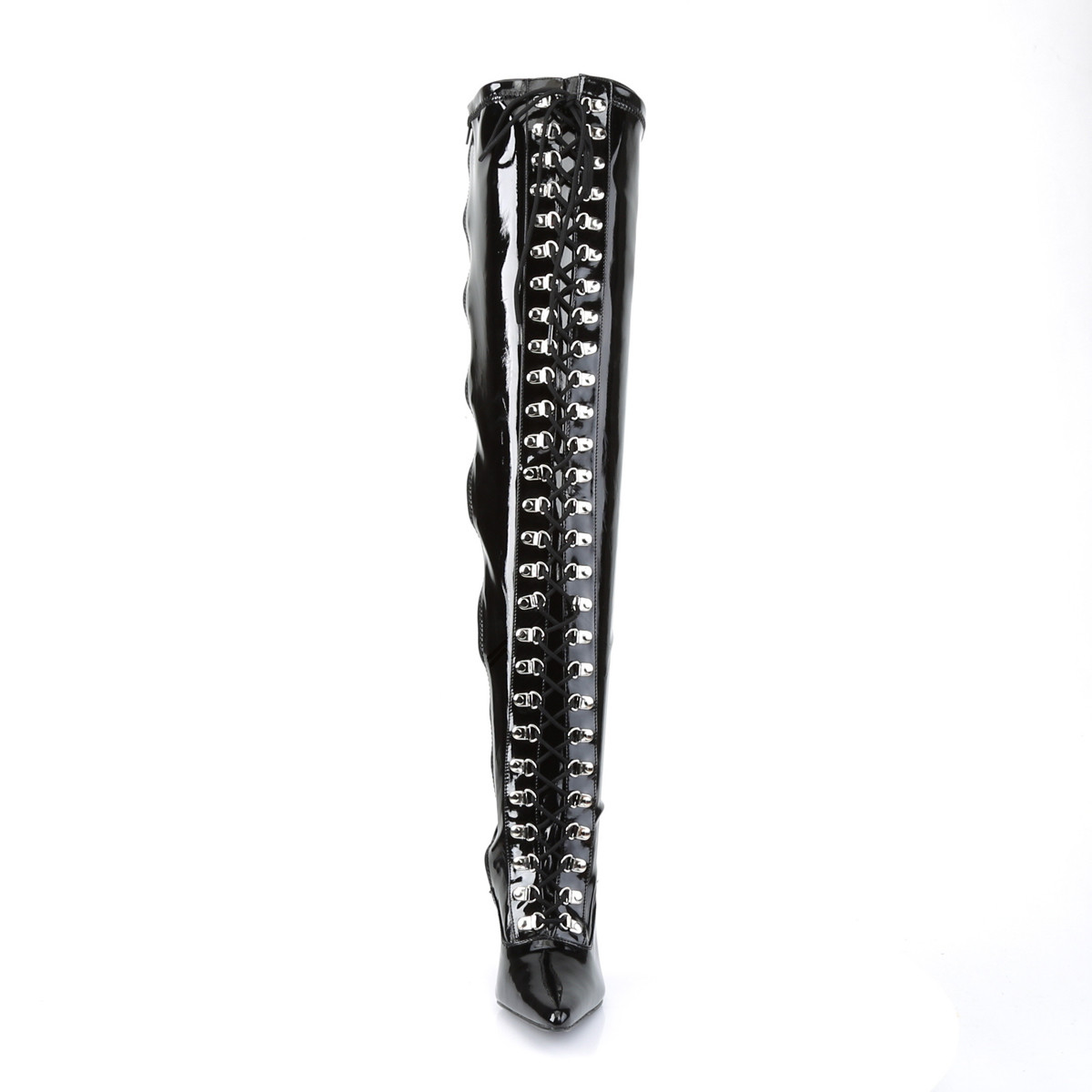 Funtasma Dominatrix-3024X B - Shiny Black High-Heel Single Sole Thigh High Boots For Wider Foot