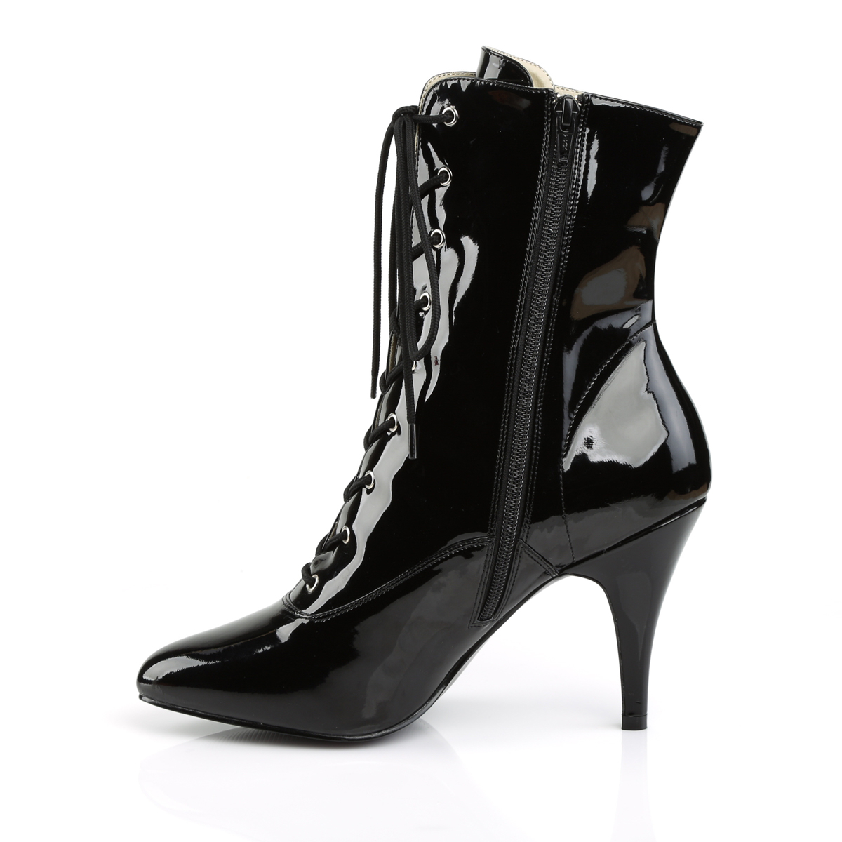 Pleaser Pink Label Dream-1020 B - Shiny Black High-Heel Single Sole Ankle Boots