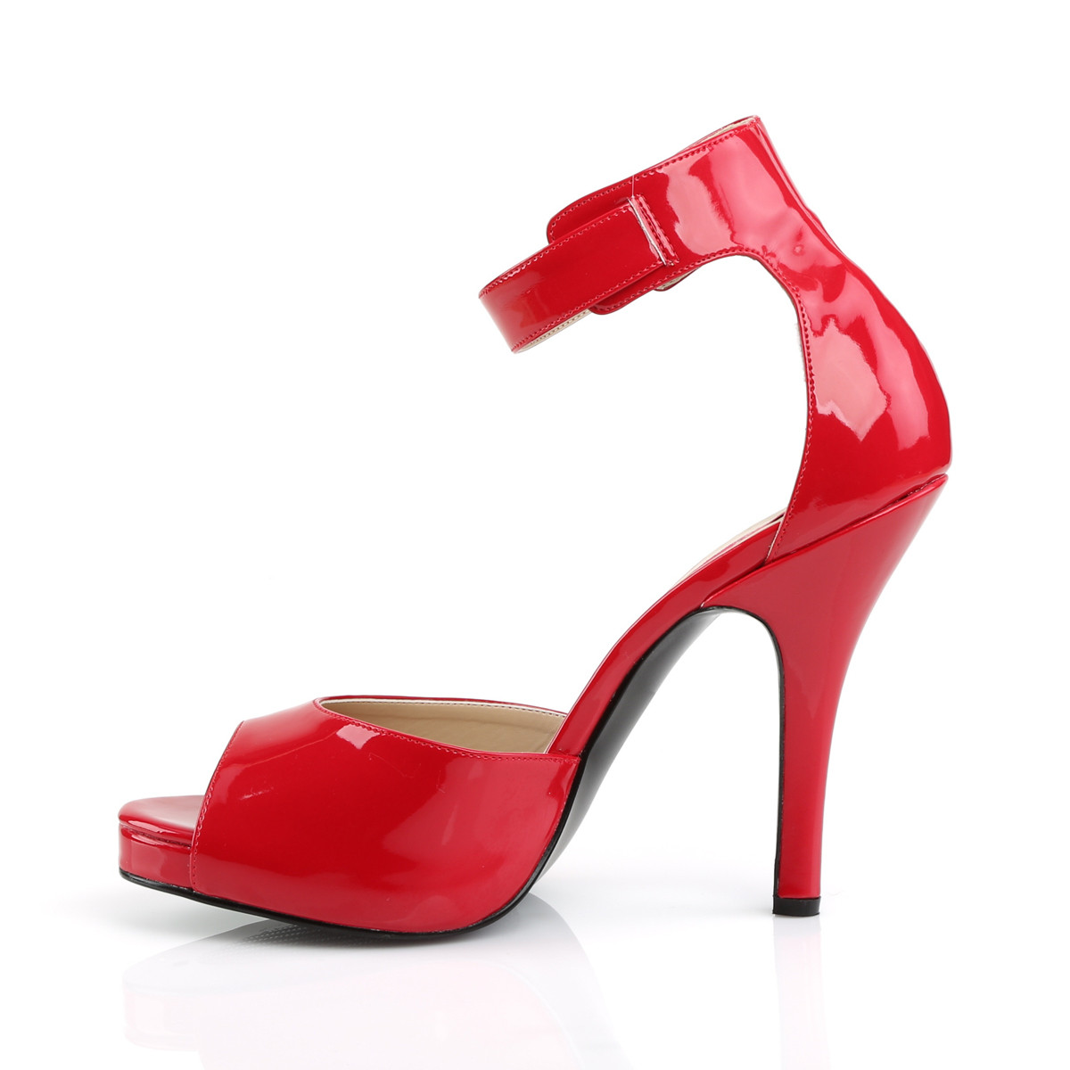 Pleaser Pink Label Eve-02 R - Shiny Red High-Heel Single Sole Pumps With Straps