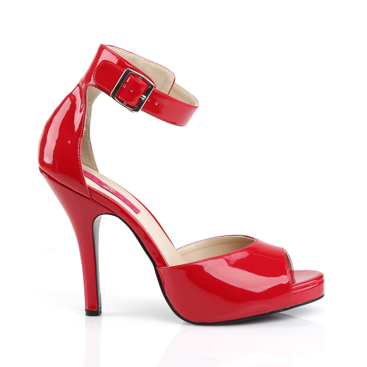 Pleaser Pink Label Eve-02 R - Shiny Red High-Heel Single Sole Pumps With Straps