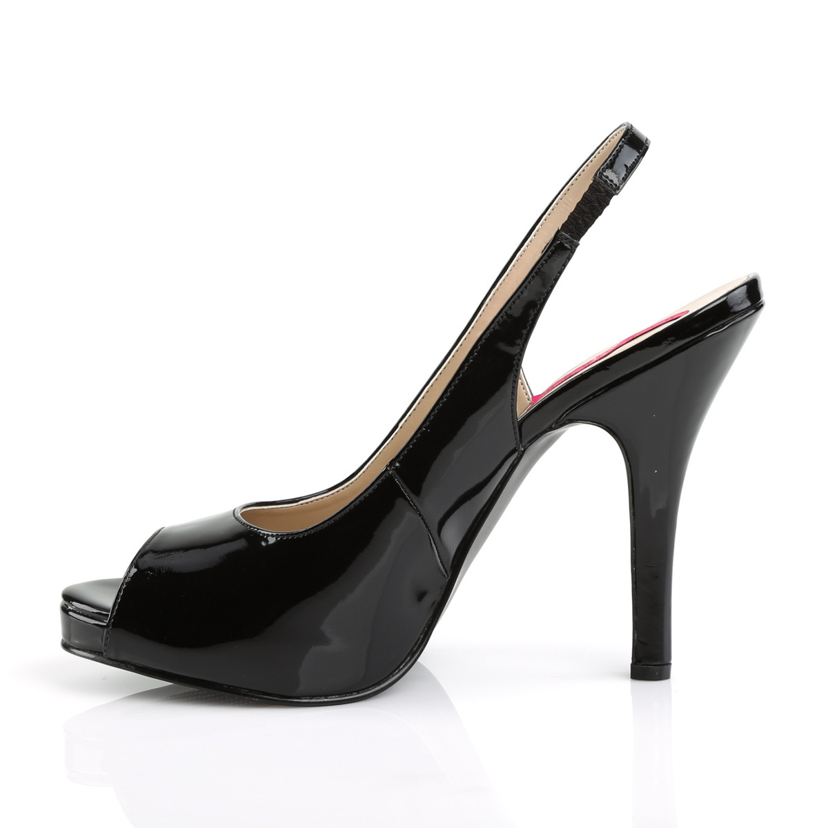 Pleaser Pink Label Eve-04 B - Shiny Black High-Heel Peep Toe And Sling Back Single Sole Heels