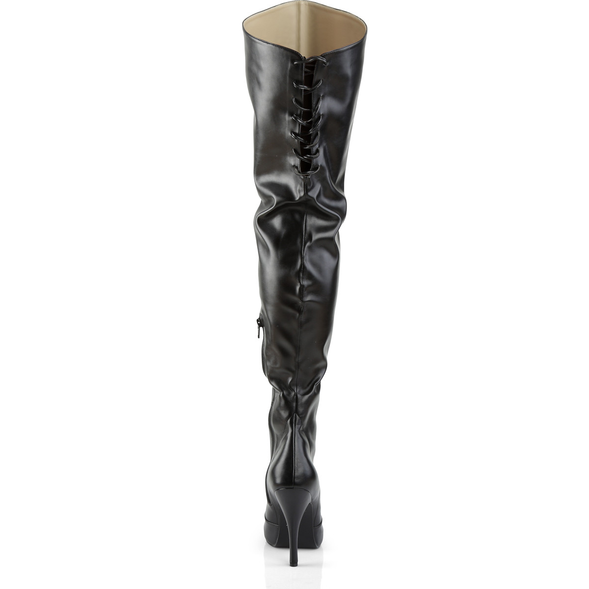 Pleaser Pink Label Eve-312 BPU - Black High-Heel Single Sole Thigh High Boots