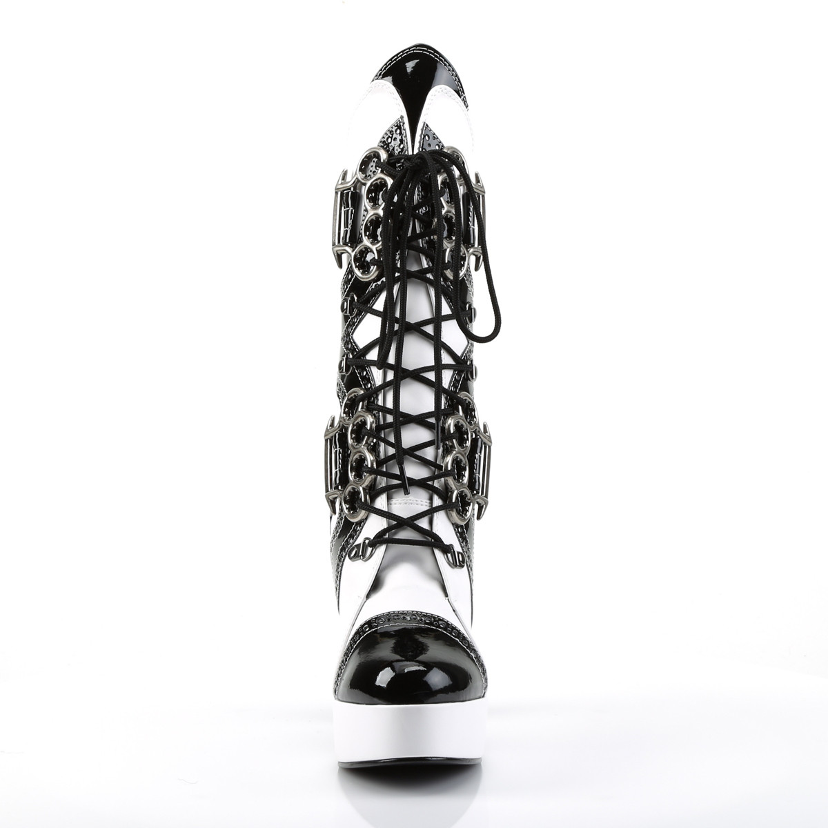 Funtasma Exotica-1050 BW - Shiny Black Platform High-Heel Ankle Boots