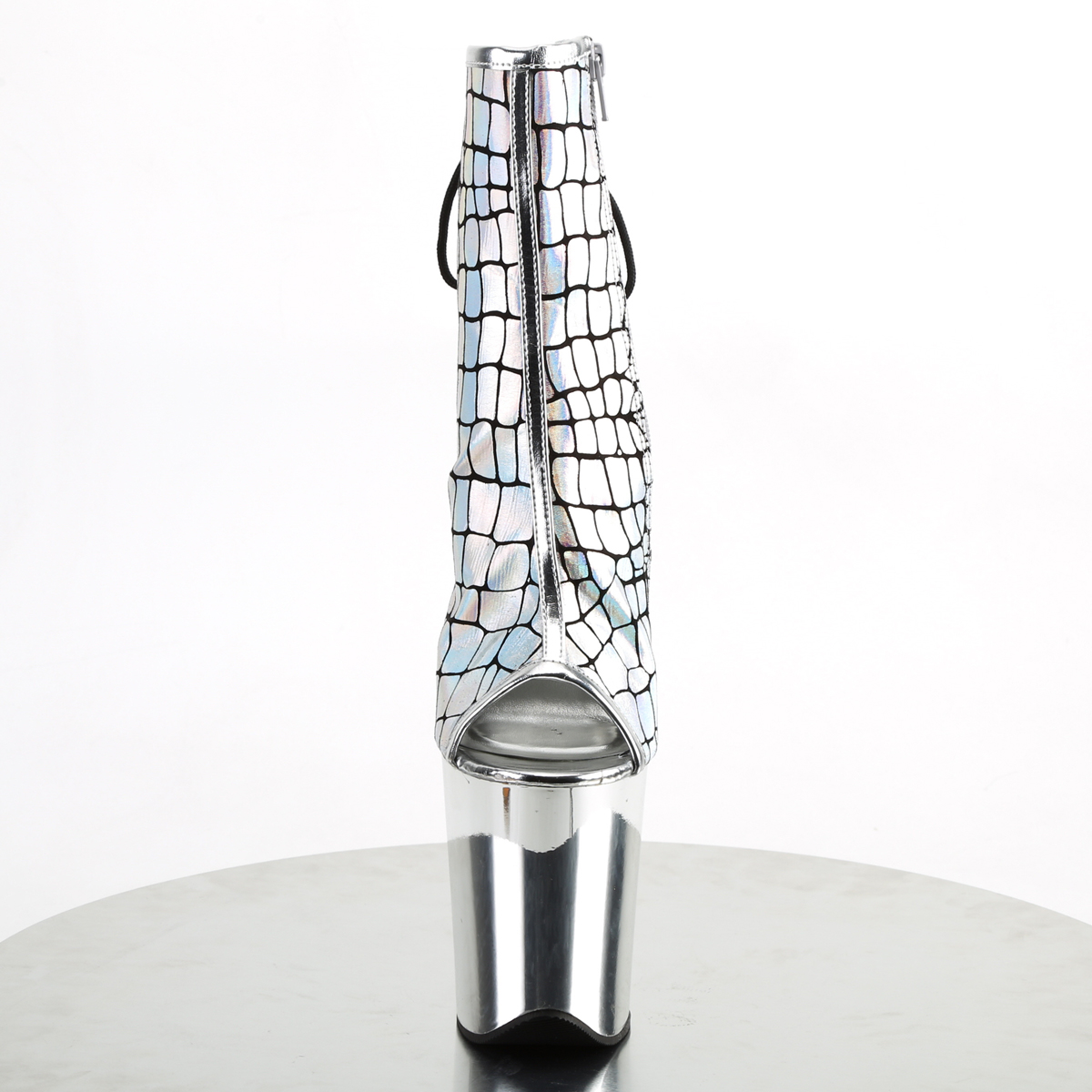 Pleaser Flamingo-1018HG SPU/SCH - Silver High-Platform Peep Toe Boots