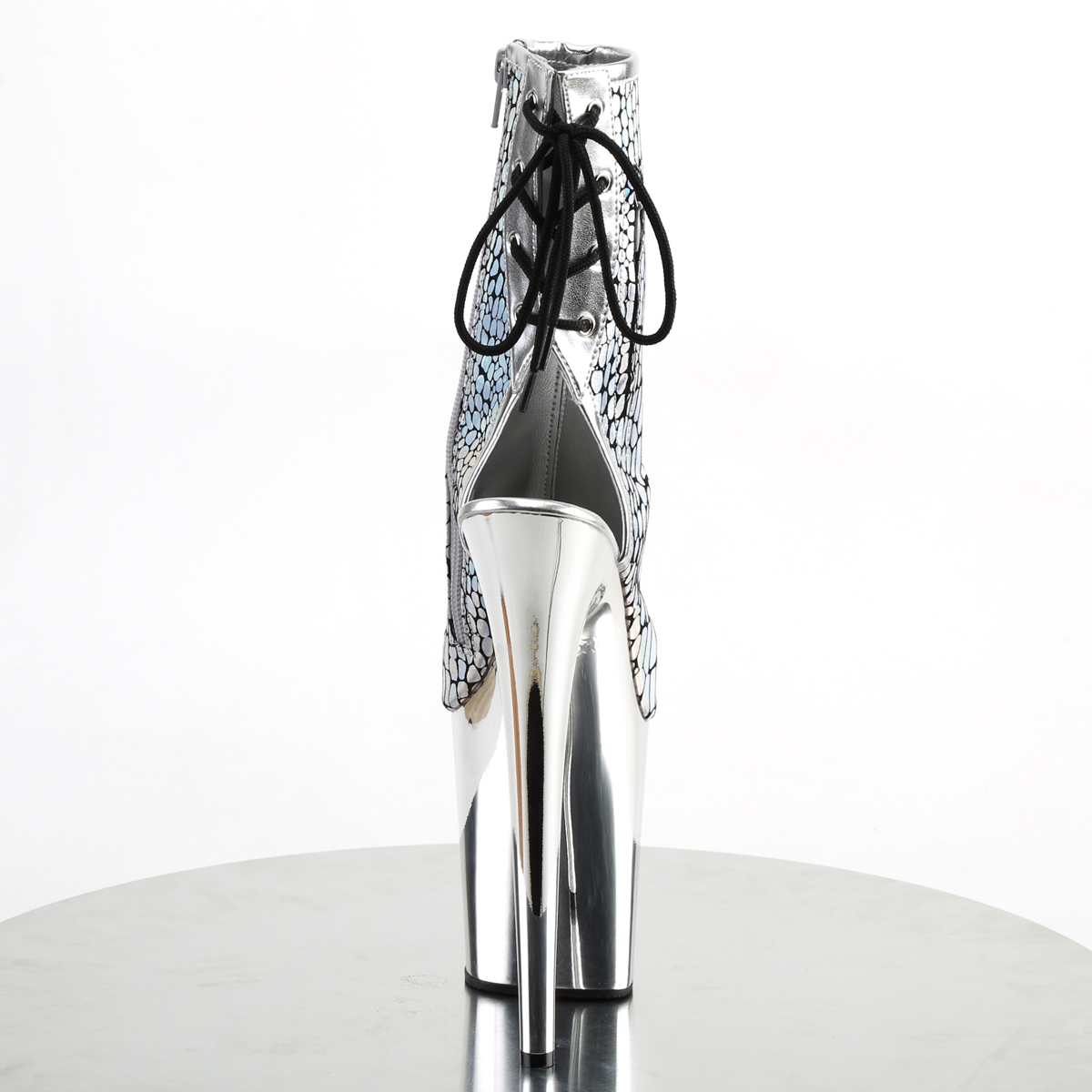 Pleaser Flamingo-1018HG SPU/SCH - Silver High-Platform Peep Toe Boots