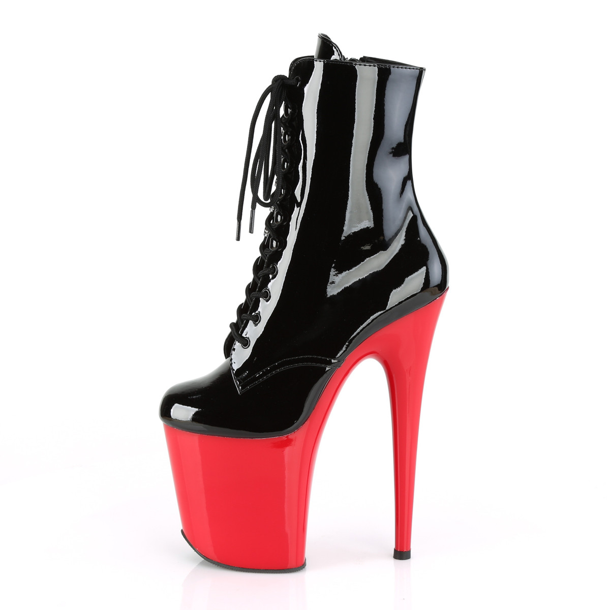 Pleaser Flamingo-1020 B/R - Shiny Black High-Platform Ankle Boots