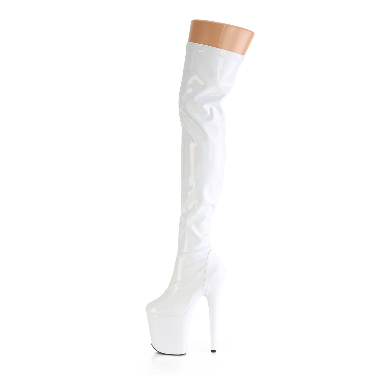 Pleaser Flamingo-3000HWR WHG/M - Shiny White High-Platform Knee High Boots
