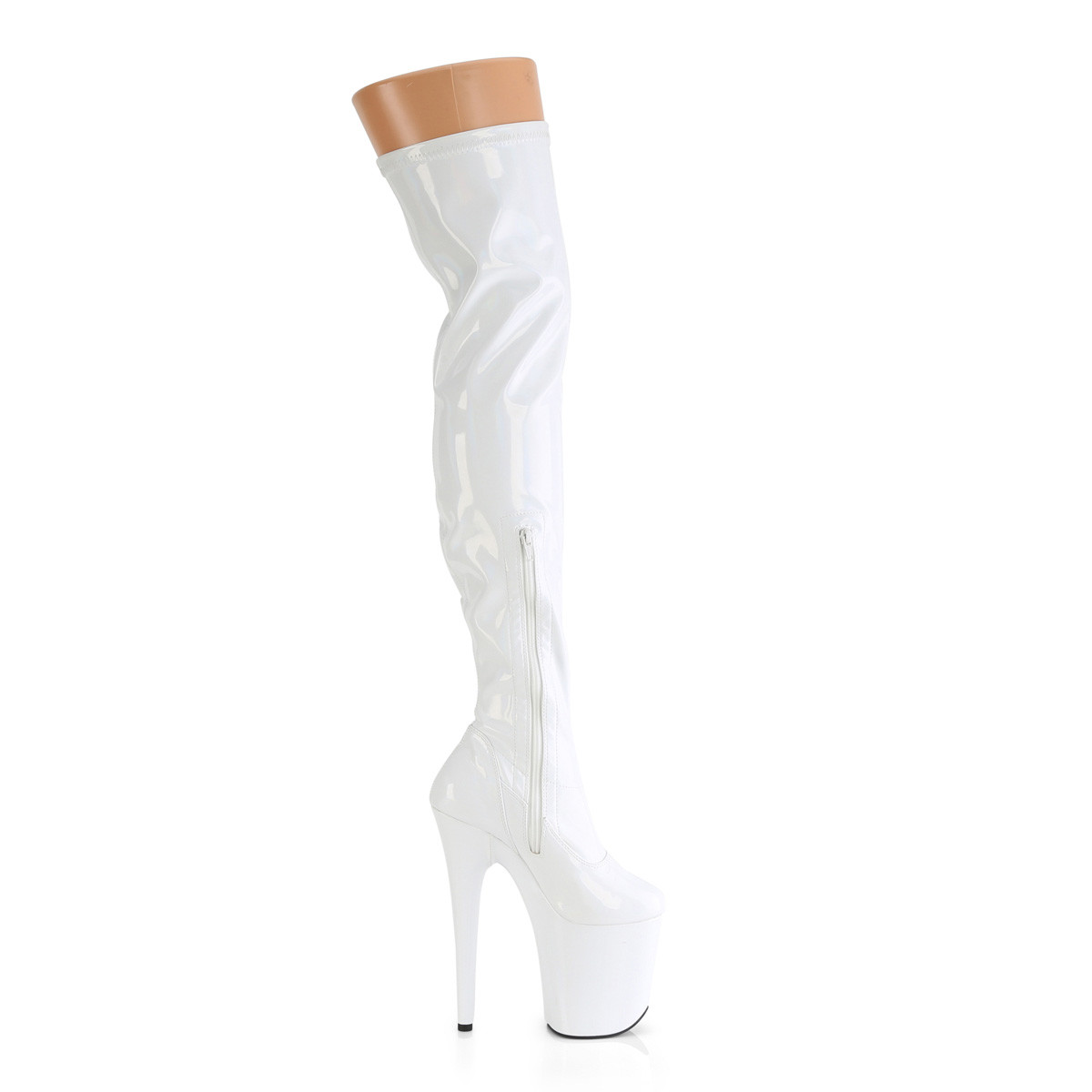 Pleaser Flamingo-3000HWR WHG/M - Shiny White High-Platform Knee High Boots
