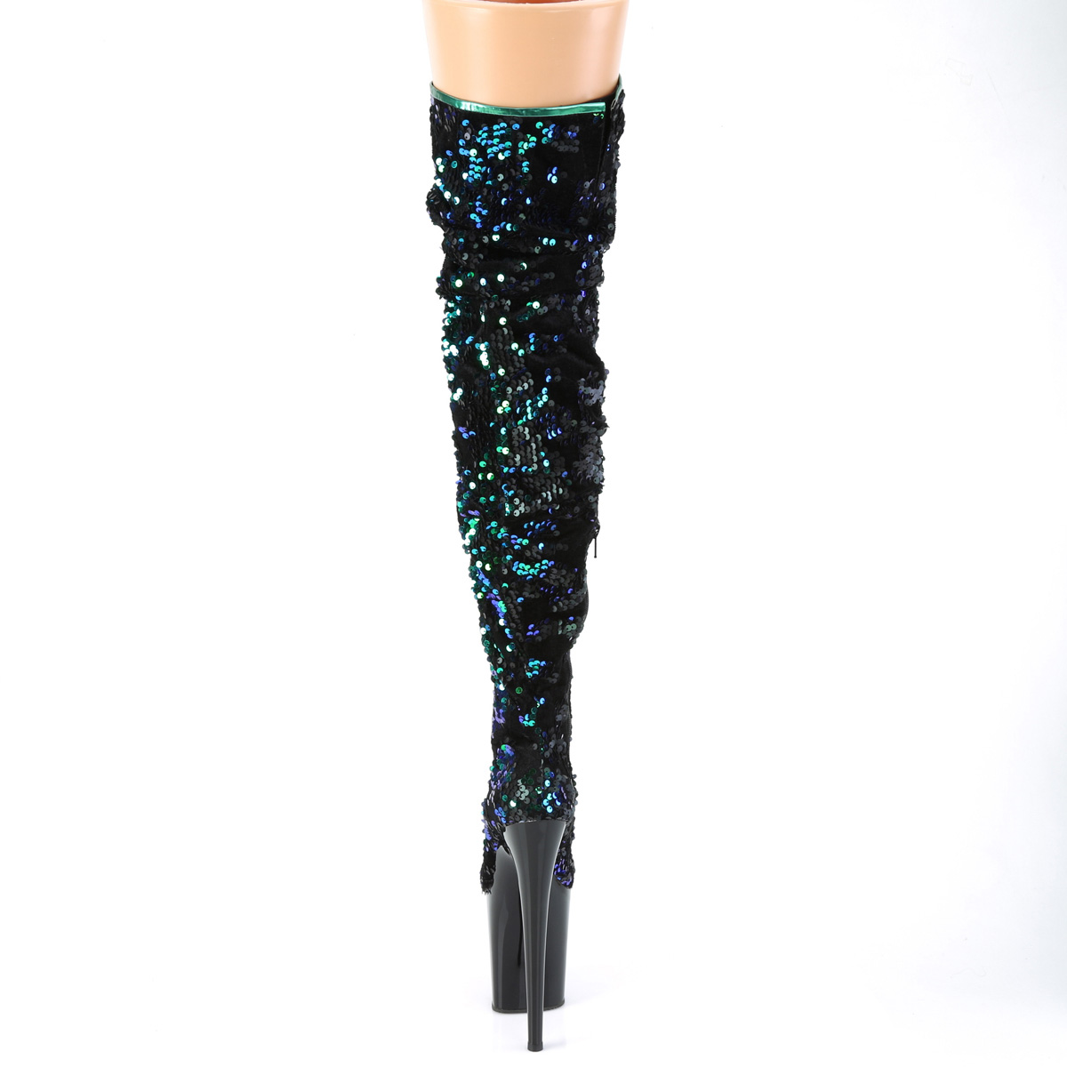 Pleaser Flamingo-3004 GRNSQ/B - Green High-Platform Thigh High Boots