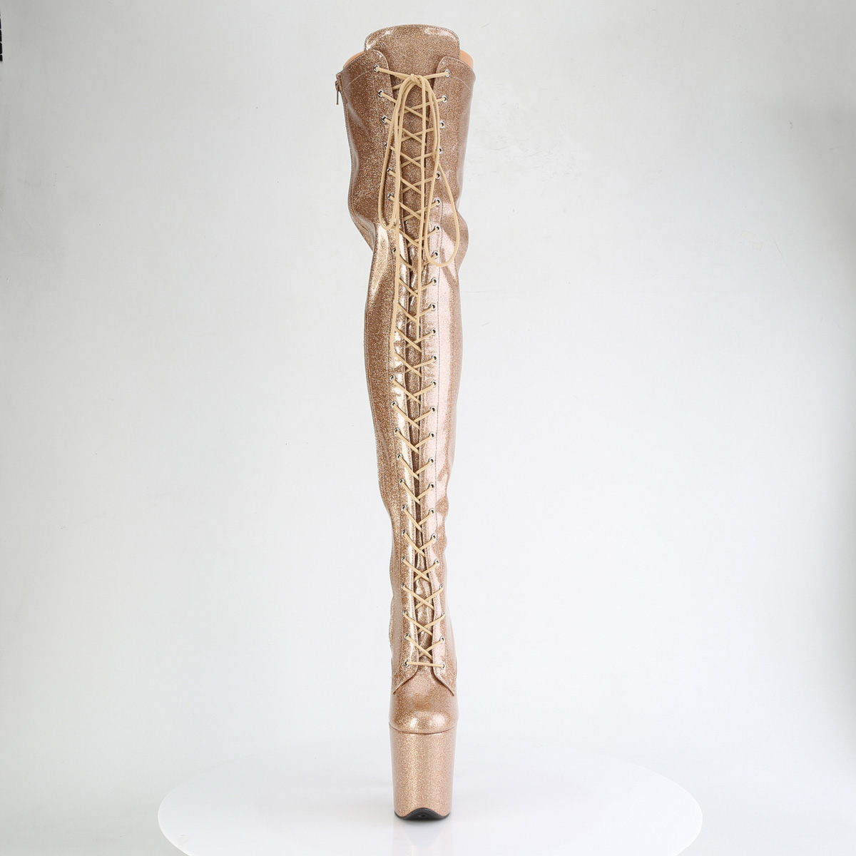 Pleaser Flamingo-3020GP GG/M - Shiny Gold High-Platform Thigh High Boots