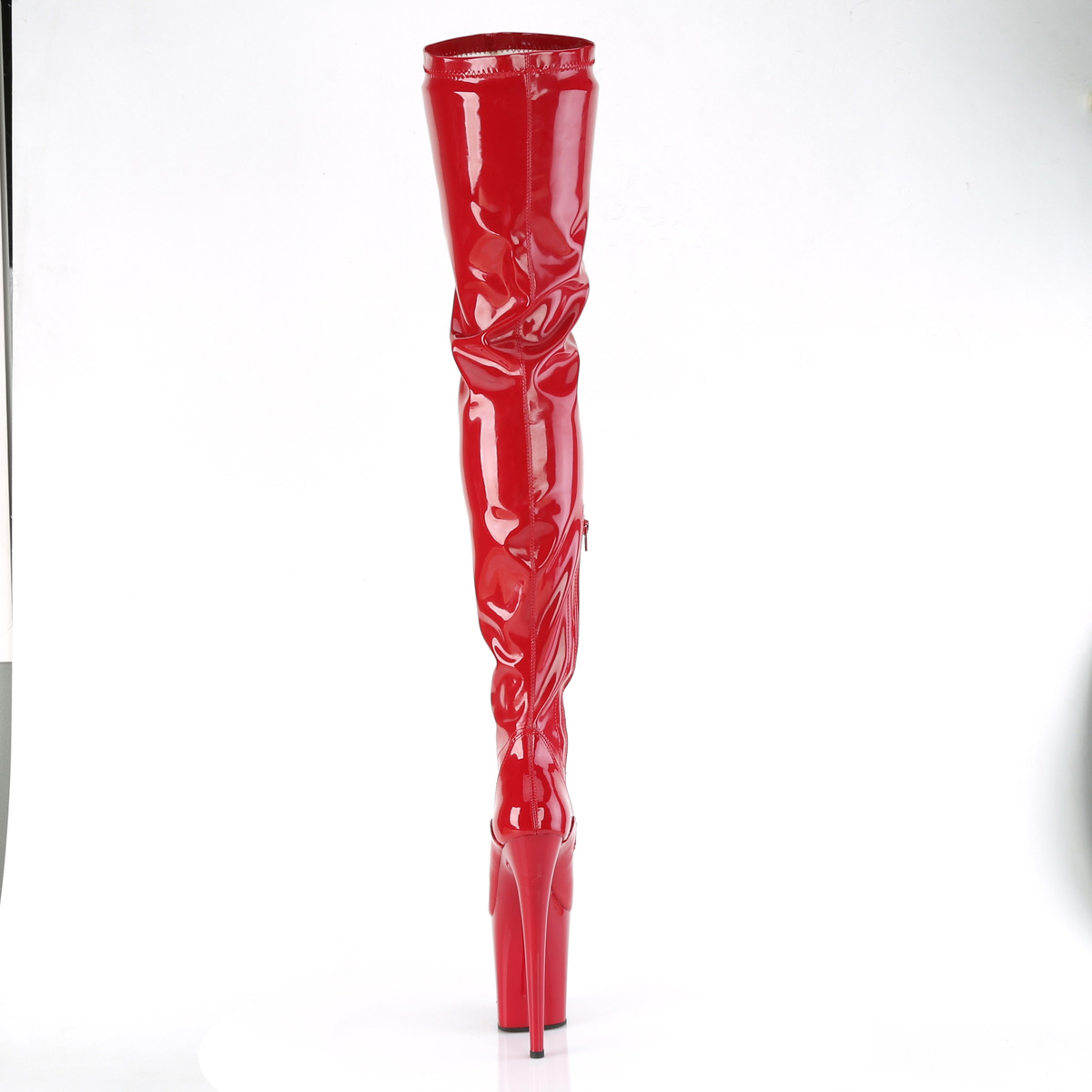 Pleaser Flamingo-4000 R/M - Shiny Red High-Platform Thigh High Boots