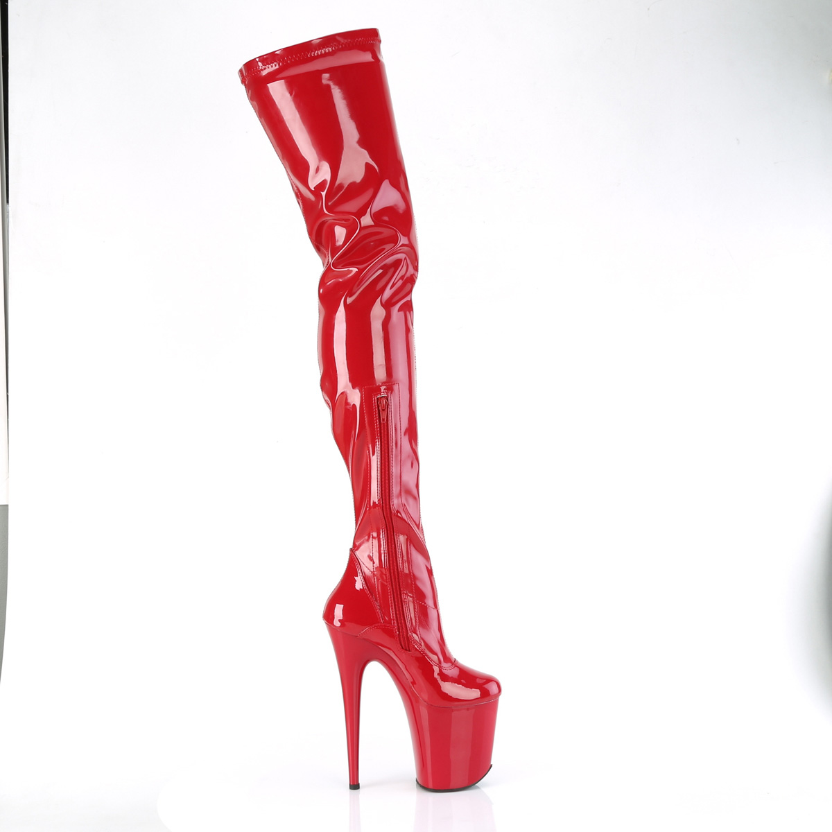 Pleaser Flamingo-4000 R/M - Shiny Red High-Platform Thigh High Boots